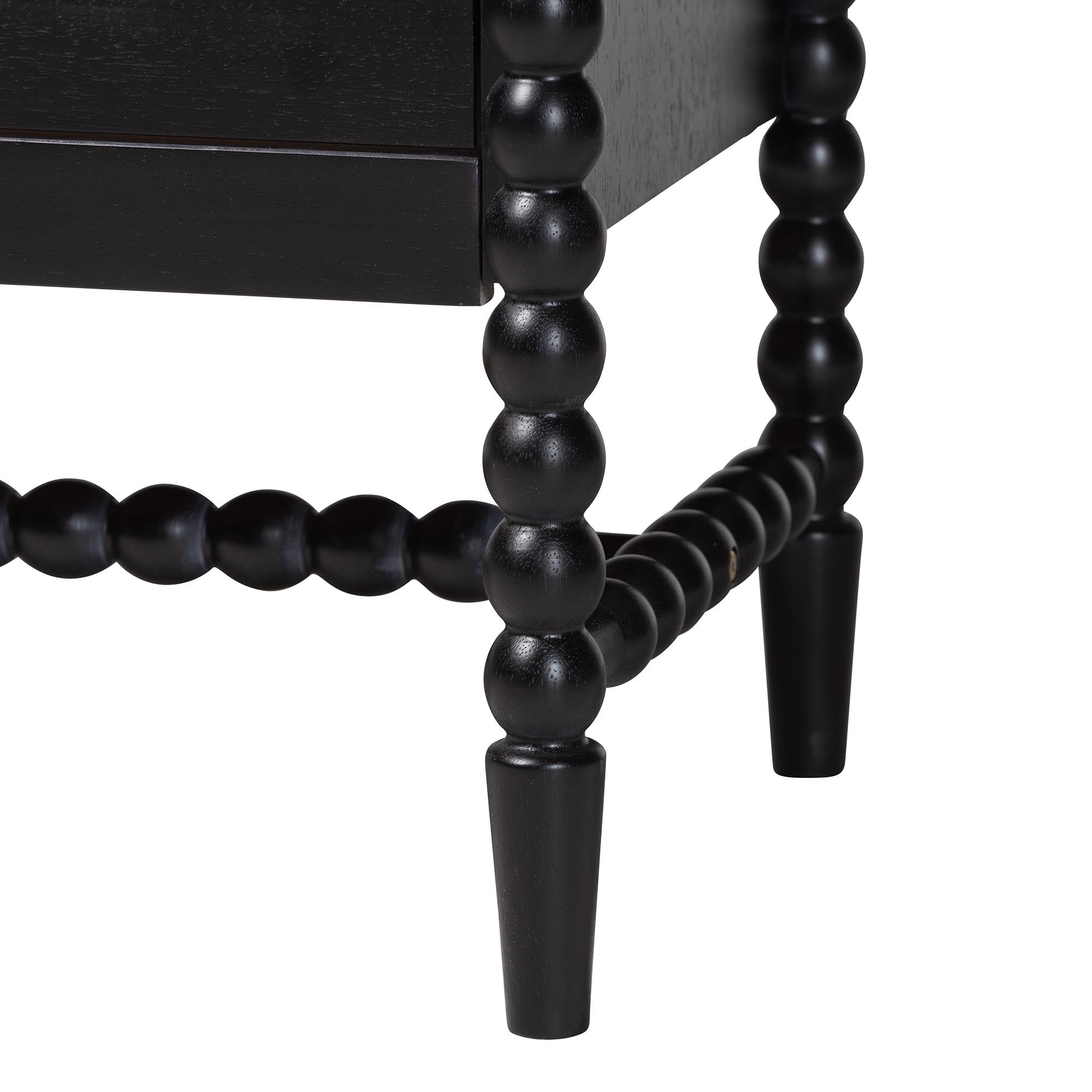 Baxton Studio Brantley Spindle Dresser - 6-Drawer Horizontal Storage Cabinet with Beaded Frame and Elevated Base for Bedroom, Black