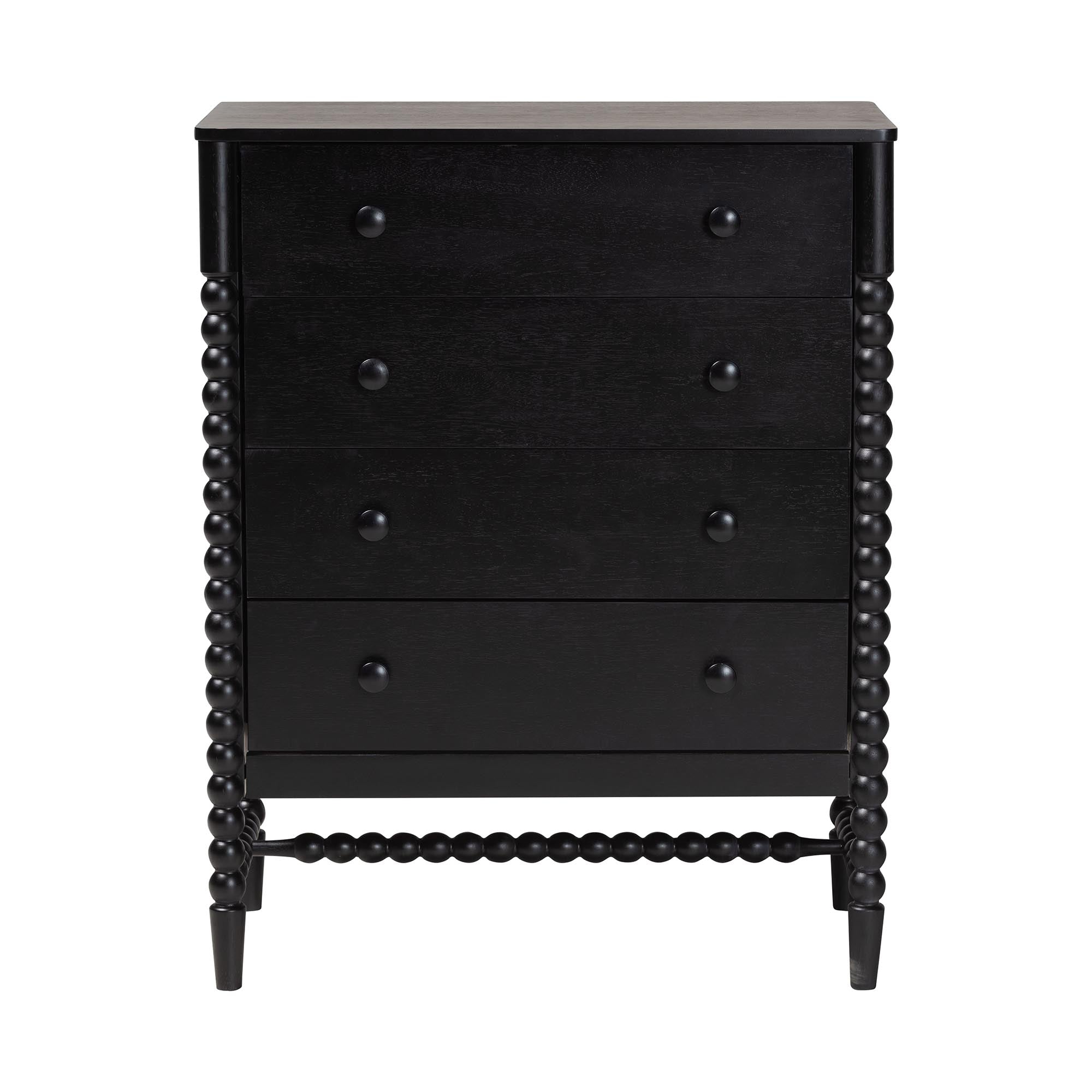 Baxton Studio Brantley Spindle Chest - 4-Drawer Vertical Storage Cabinet with Beaded Frame and Elevated Base for Bedroom, Black