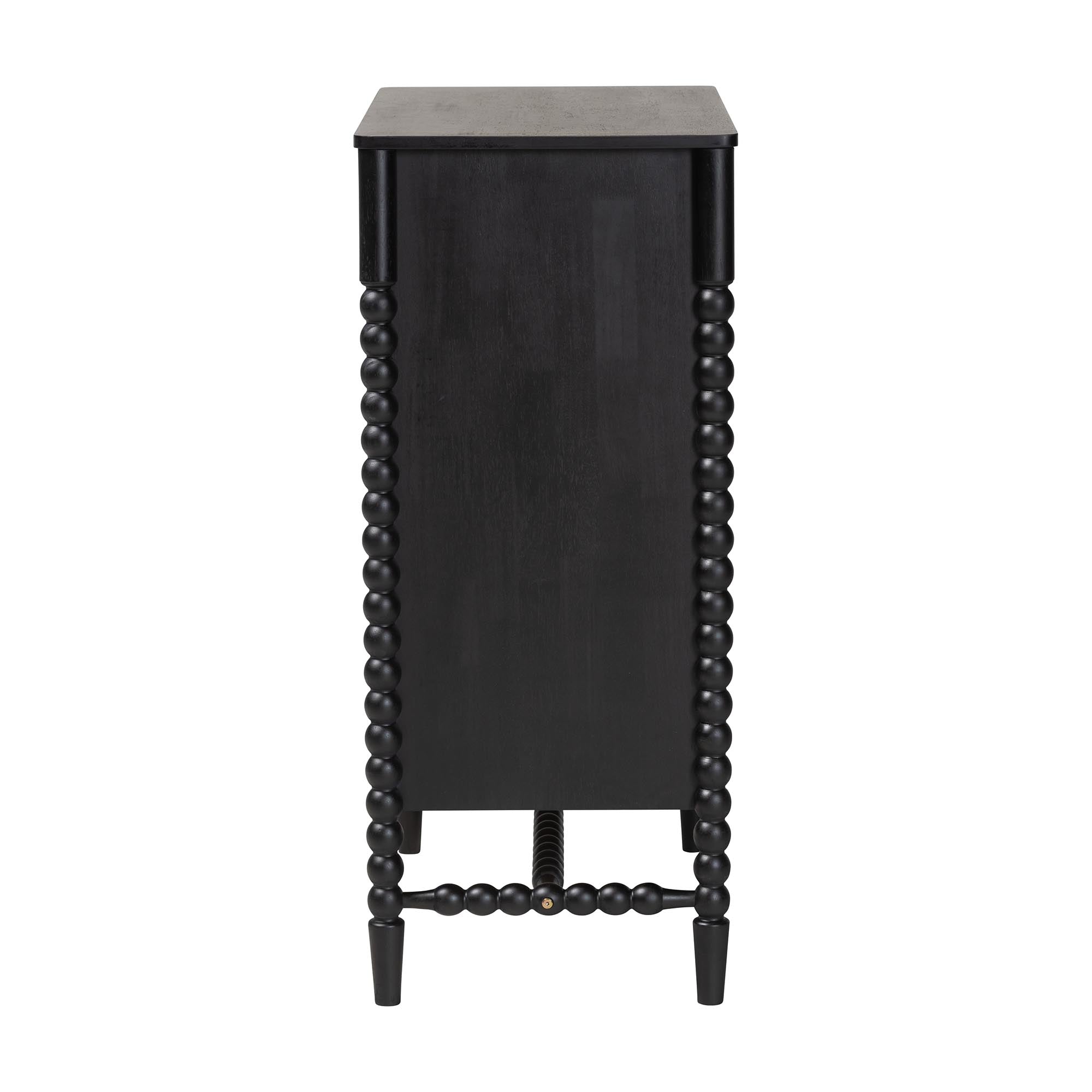 Baxton Studio Brantley Spindle Chest - 4-Drawer Vertical Storage Cabinet with Beaded Frame and Elevated Base for Bedroom, Black