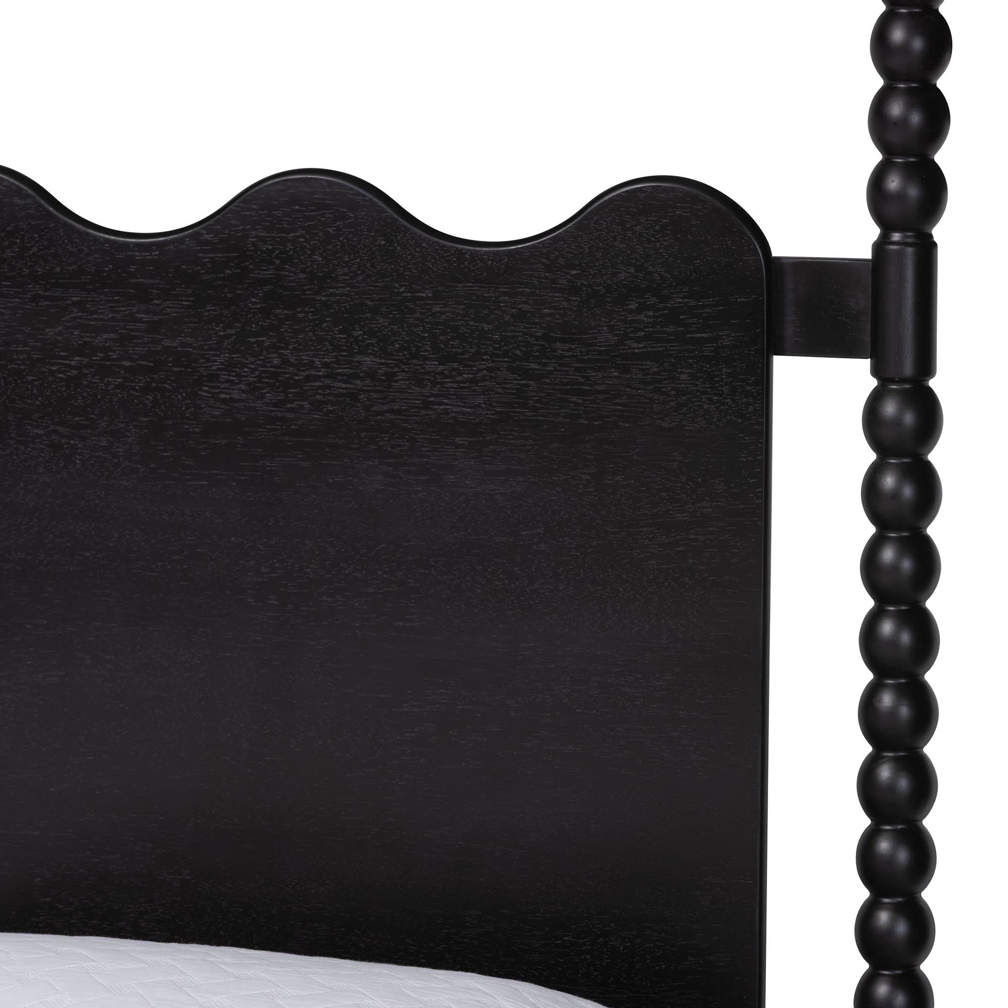 Baxton Studio Brantley Spindle Platform Bed - Farmhouse Bed Frame with Scalloped Headboard and Turned Posts, Black, King