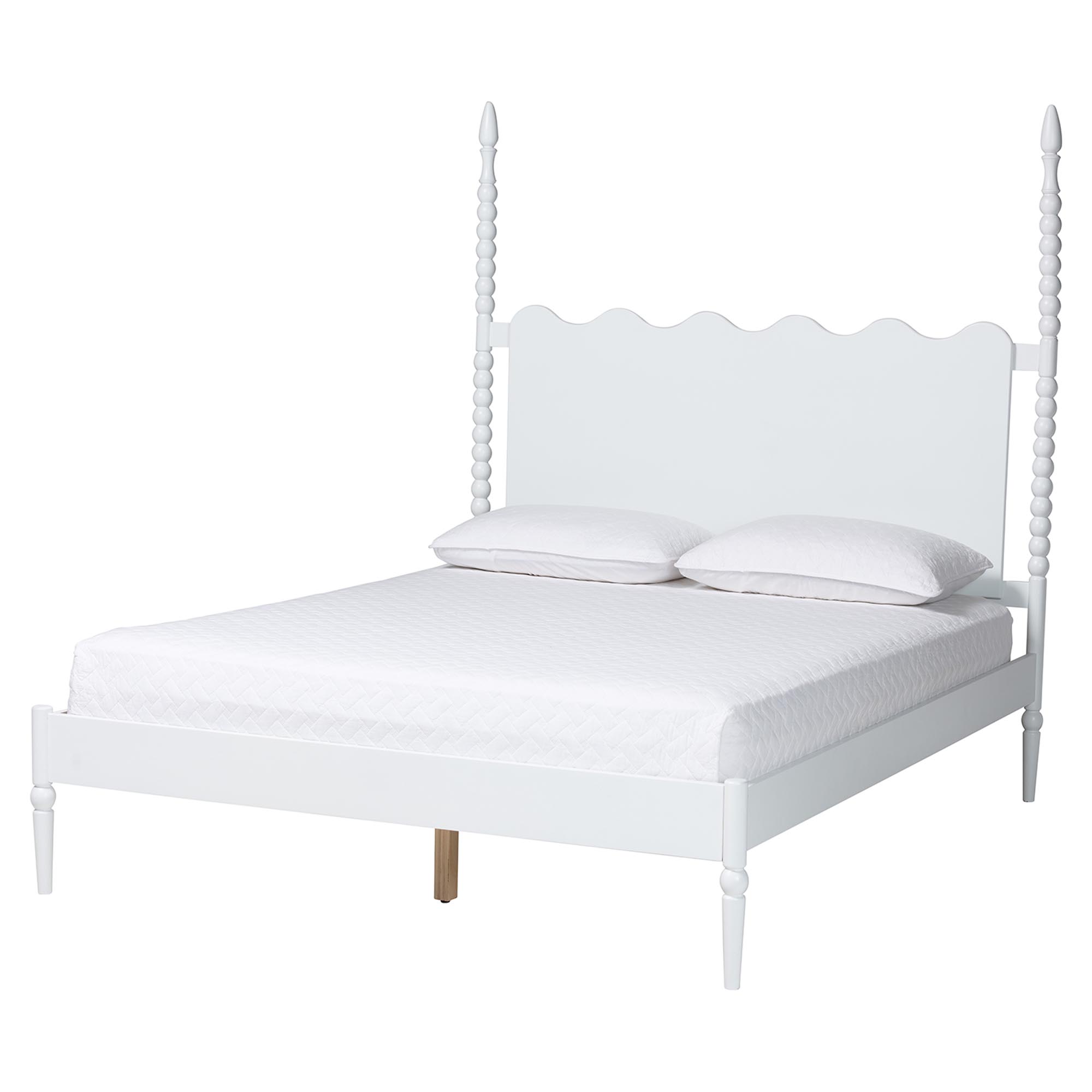 Baxton Studio Brantley Spindle 4-Piece Bedroom Set - Farmhouse Bed Frame with Matching Dresser and 1-Drawer Nightstands, White, King