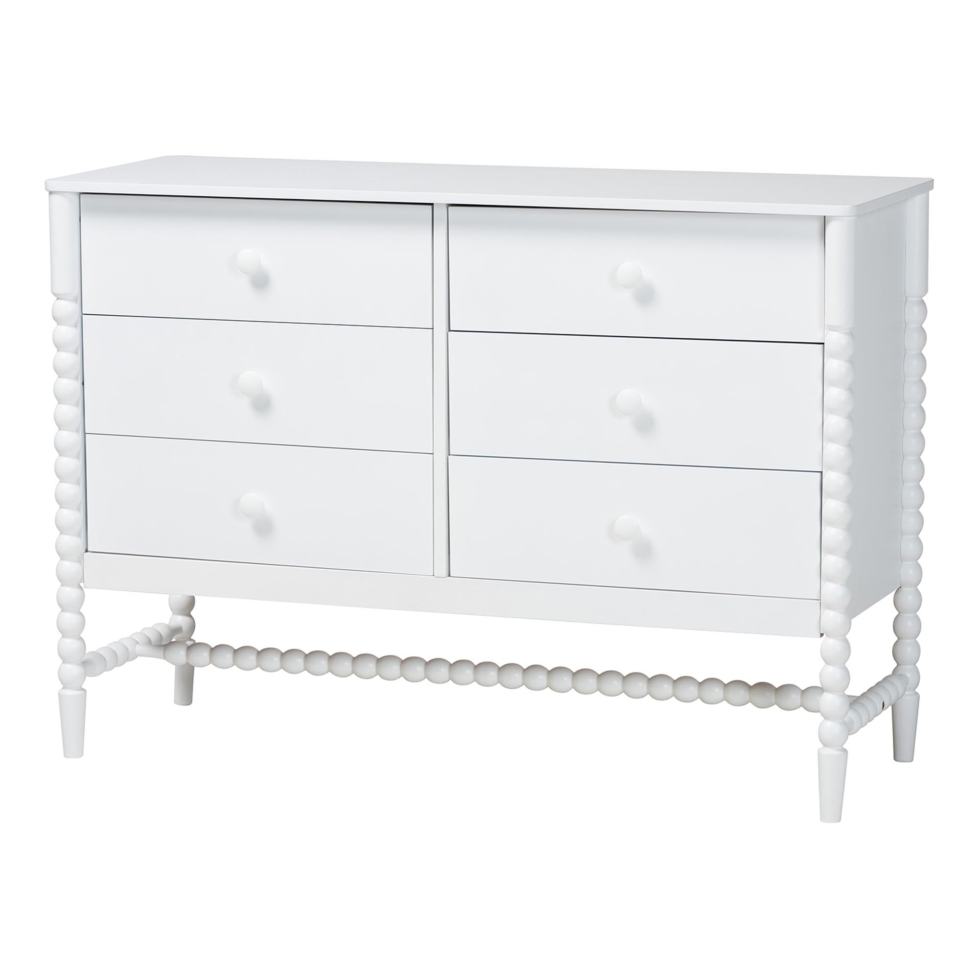 Baxton Studio Brantley Spindle 4-Piece Bedroom Set - Farmhouse Bed Frame with Matching Dresser and 1-Drawer Nightstands, White, Queen