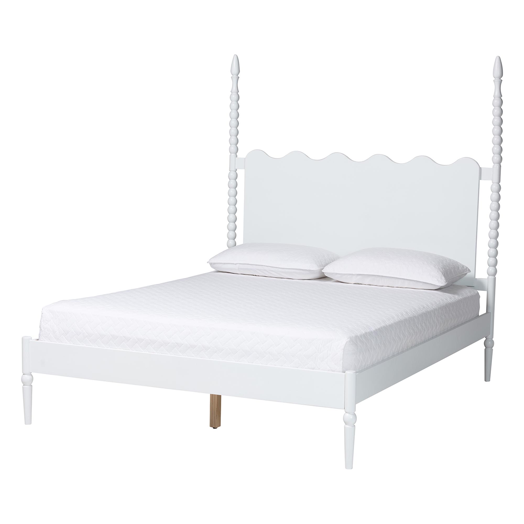 Baxton Studio Brantley Spindle 4-Piece Bedroom Set - Farmhouse Bed Frame with Matching Dresser, Chest, and 1-Drawer Nightstand, White, King