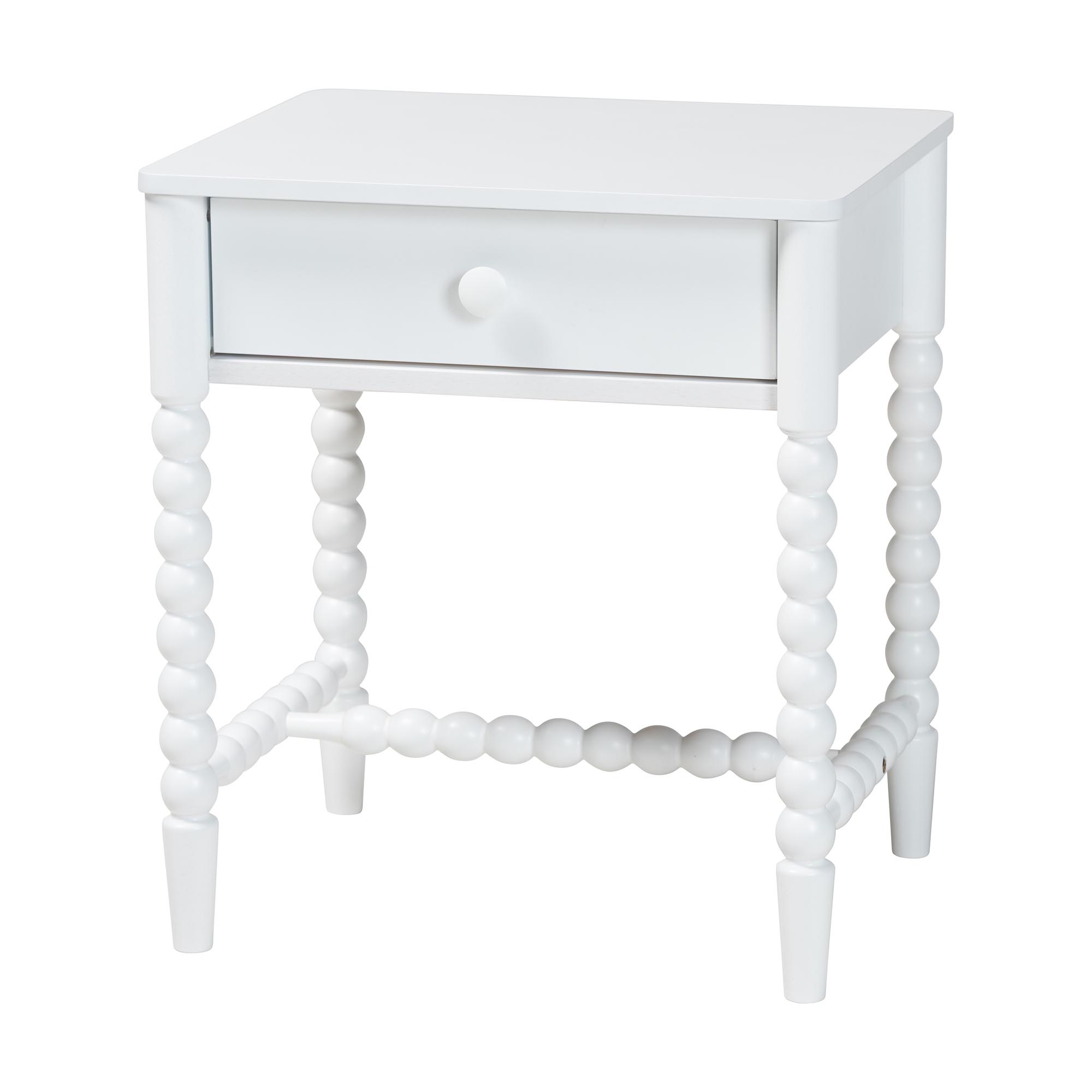 Baxton Studio Brantley Spindle 4-Piece Bedroom Set - Farmhouse Bed Frame with Matching Dresser, Chest, and 1-Drawer Nightstand, White, King
