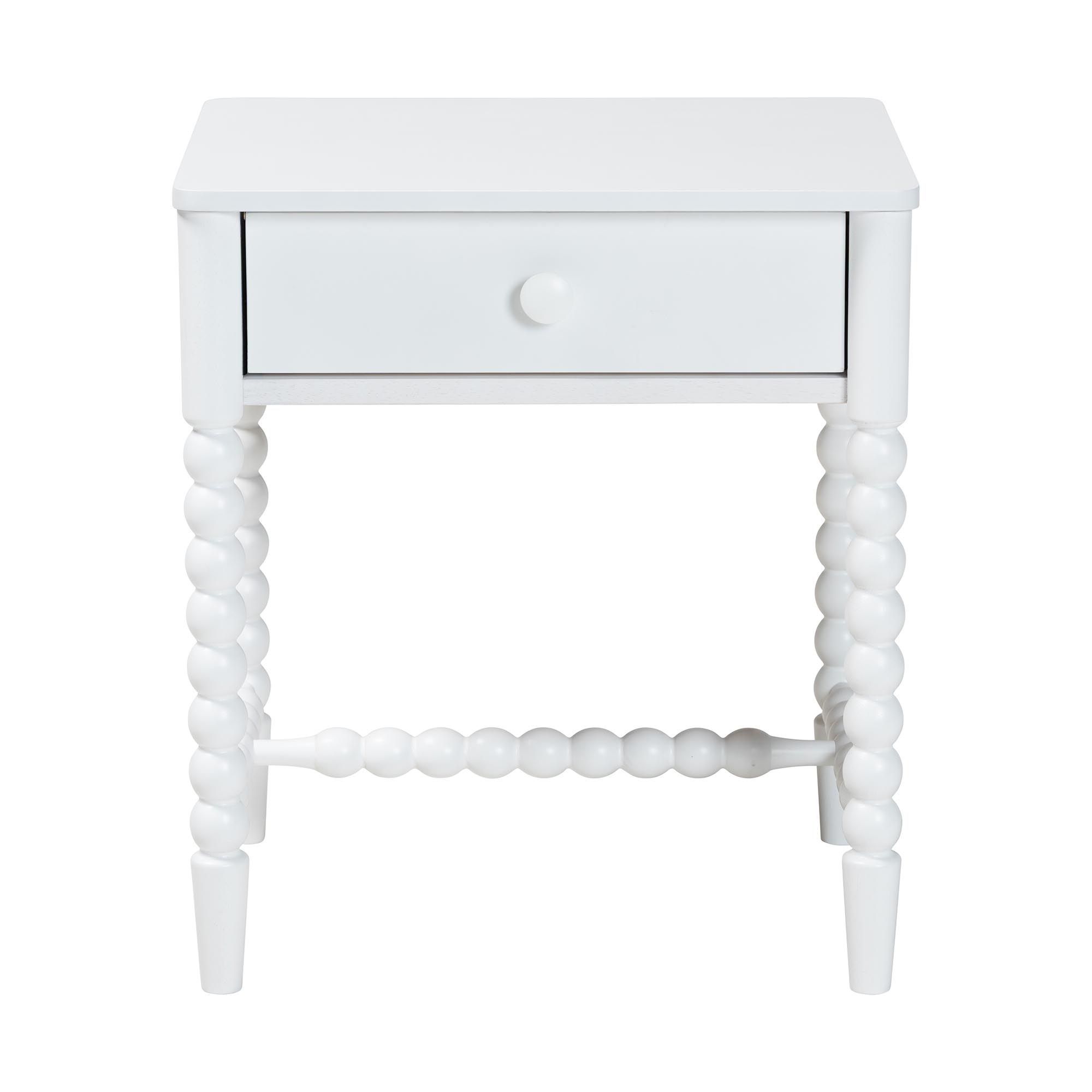 Baxton Studio Brantley Spindle Nightstand - 1-Drawer Bedside Table with Beaded Frame and Open Base for Bedroom, White