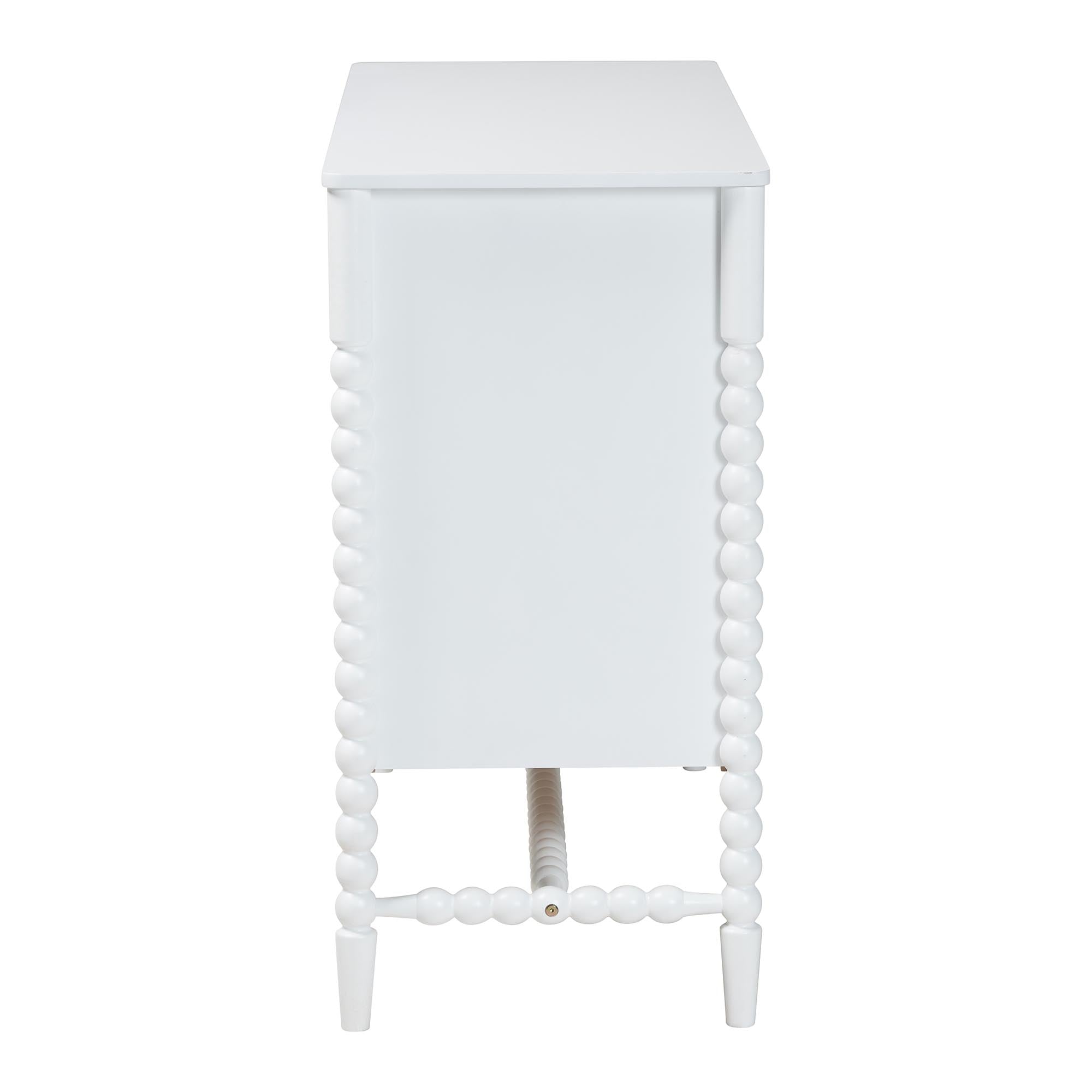 Baxton Studio Brantley Spindle Dresser - 6-Drawer Horizontal Storage Cabinet with Beaded Frame and Elevated Base for Bedroom, White