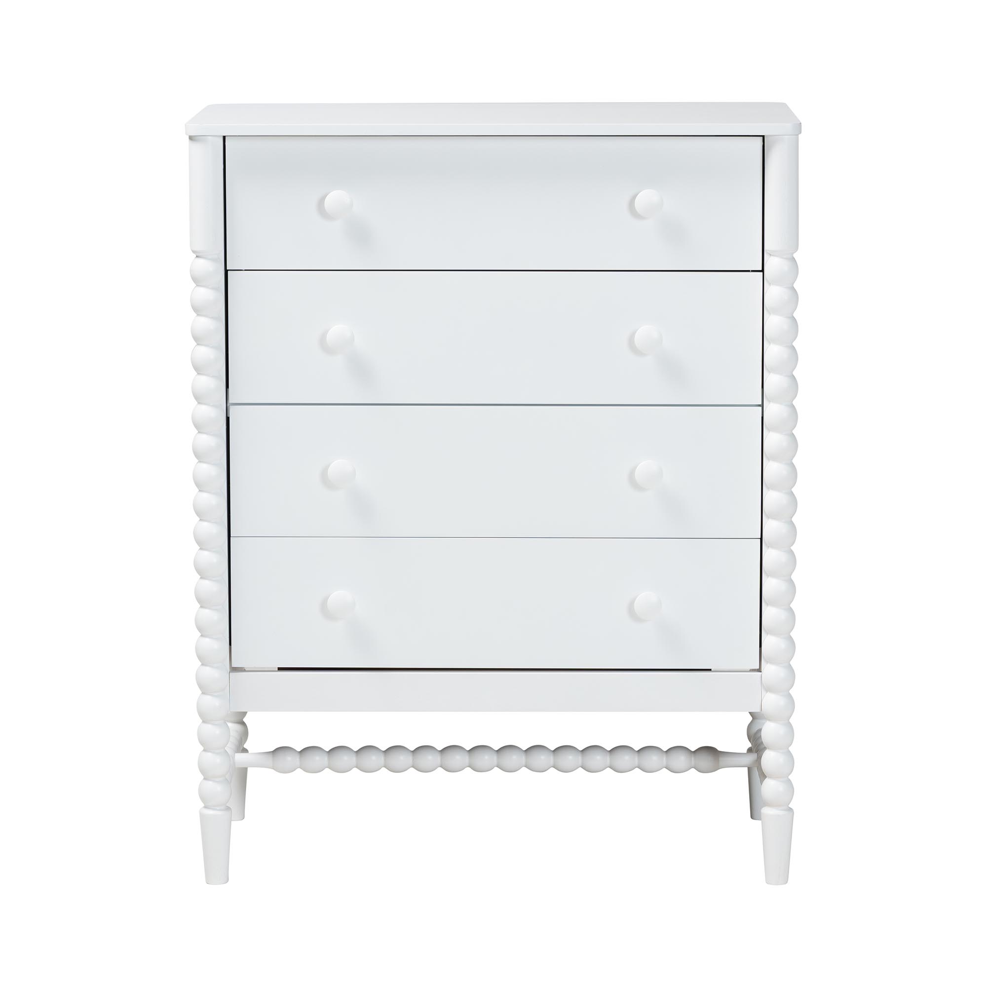 Baxton Studio Brantley Spindle Chest - 4-Drawer Vertical Storage Cabinet with Beaded Frame and Elevated Base for Bedroom, White