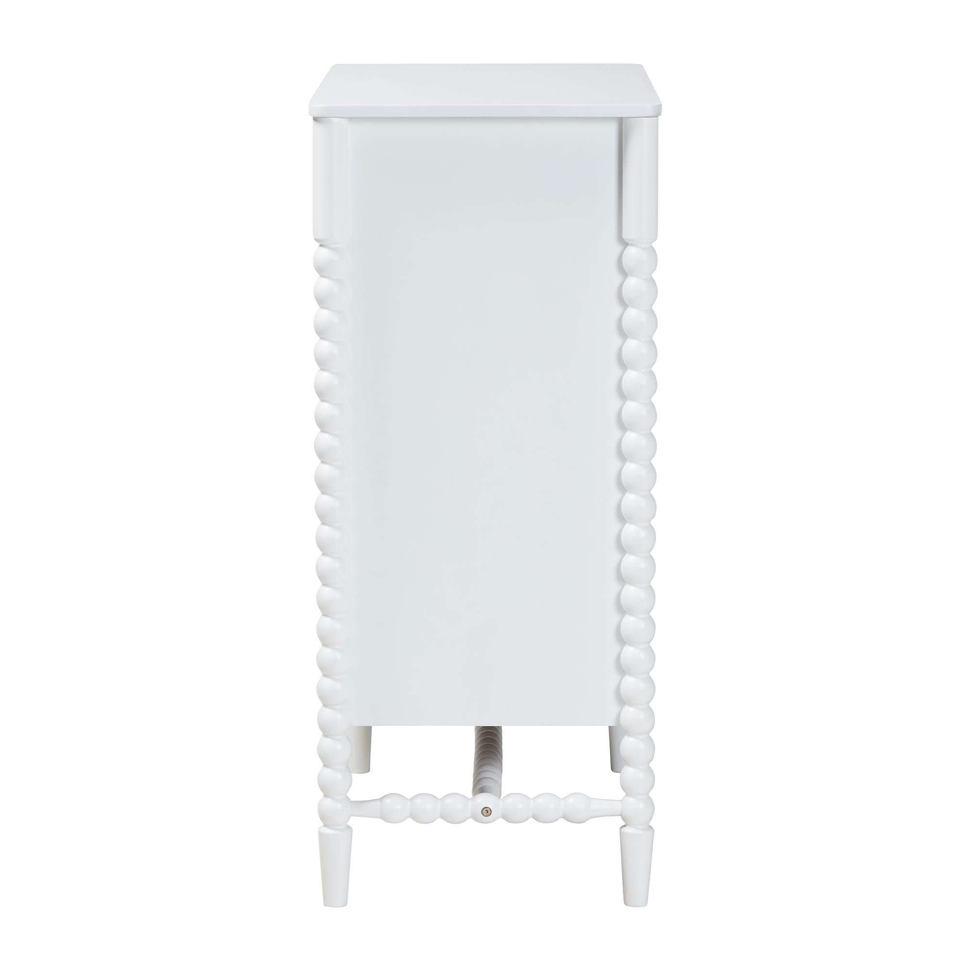 Baxton Studio Brantley Spindle Chest - 4-Drawer Vertical Storage Cabinet with Beaded Frame and Elevated Base for Bedroom, White