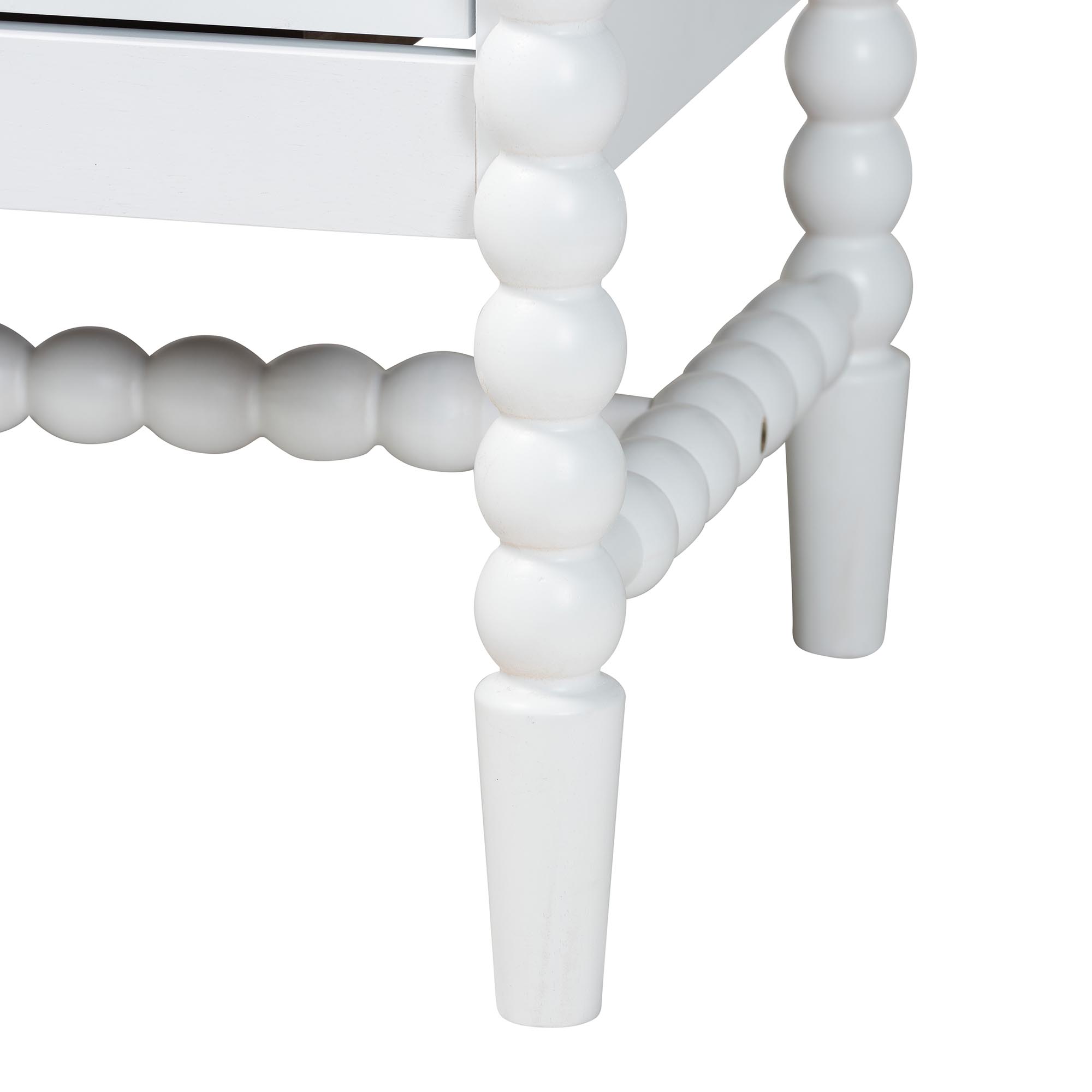 Baxton Studio Brantley Spindle Chest - 4-Drawer Vertical Storage Cabinet with Beaded Frame and Elevated Base for Bedroom, White