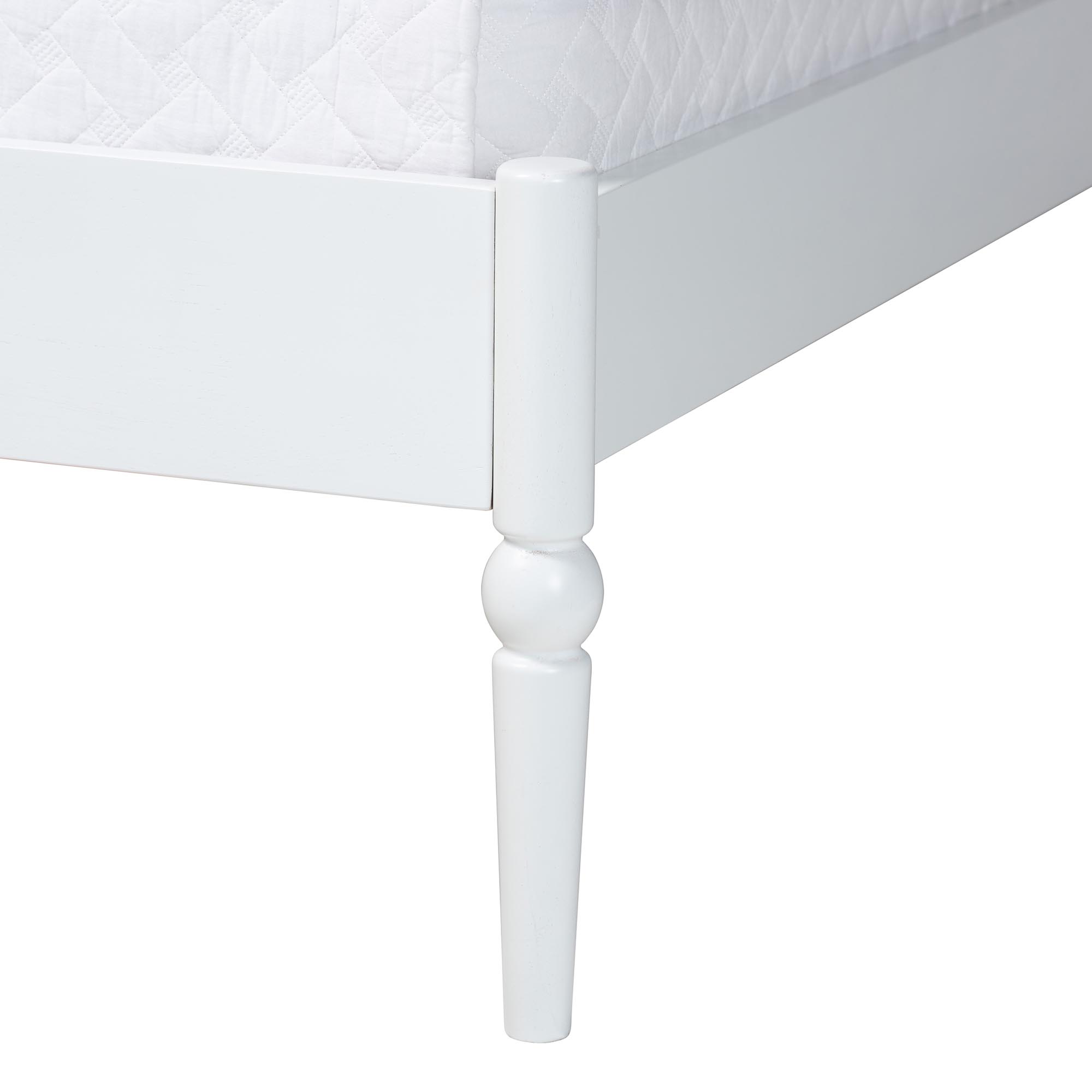 Baxton Studio Brantley Spindle Platform Bed - Farmhouse Bed Frame with Scalloped Headboard and Turned Posts, White, King