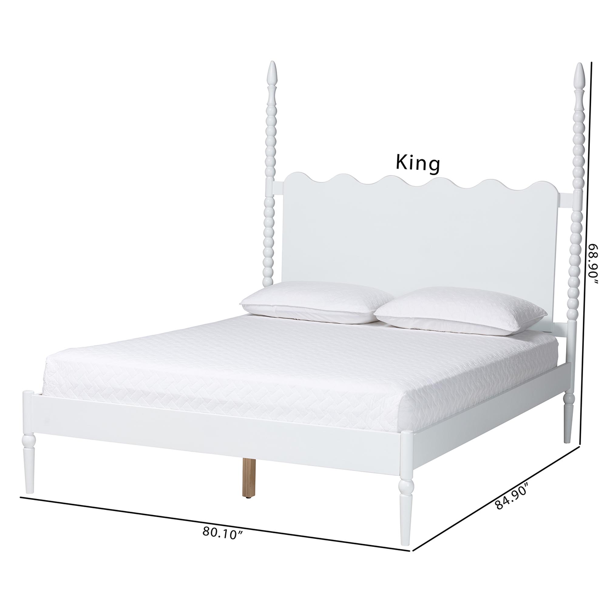 Baxton Studio Brantley Spindle Platform Bed - Farmhouse Bed Frame with Scalloped Headboard and Turned Posts, White, Queen