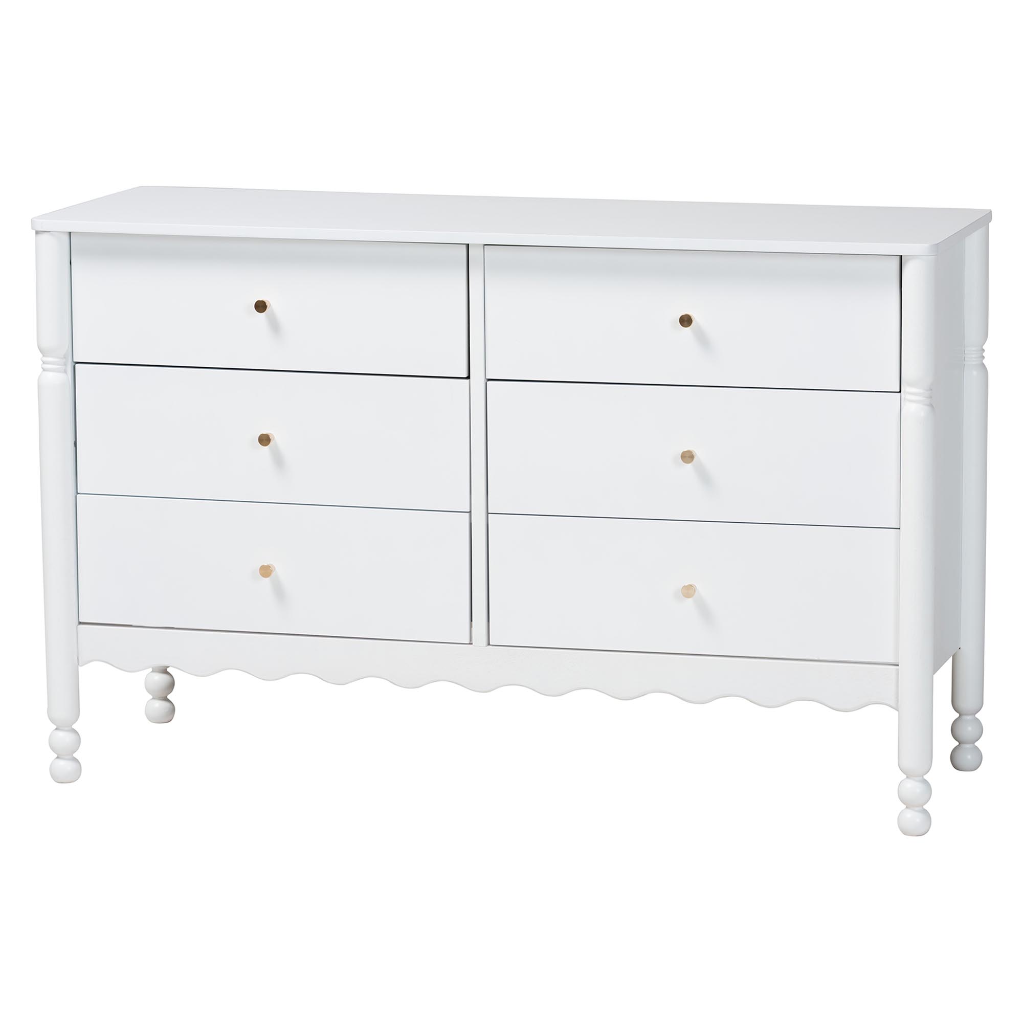 Baxton Studio Hoffman 4-Piece Scalloped Bedroom Set - Farmhouse Bed Frame with Matching Dresser and 2-Drawer Nightstands, White, King