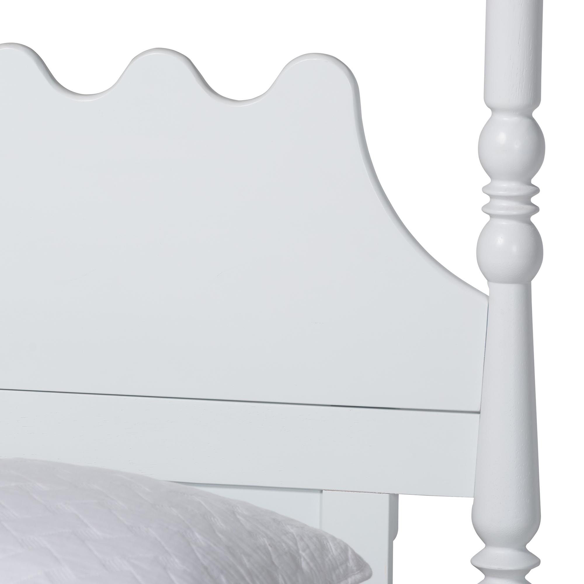 Baxton Studio Hoffman 4-Piece Scalloped Bedroom Set - Farmhouse Bed Frame with Matching Dresser and 2-Drawer Nightstands, White, Queen