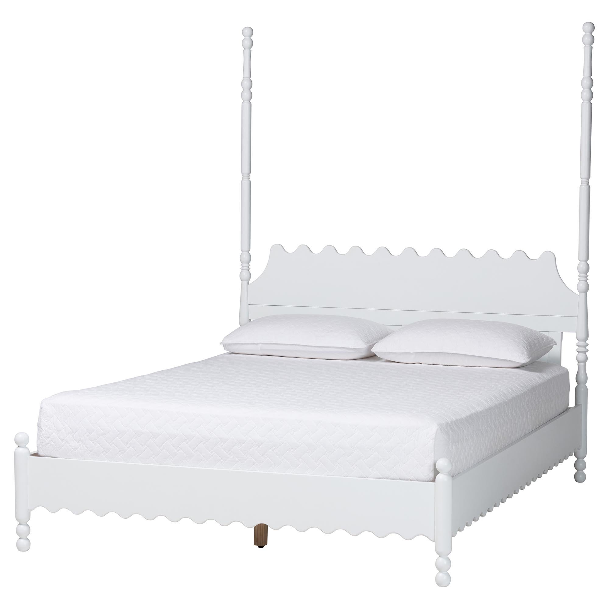 Baxton Studio Hoffman 4-Piece Scalloped Bedroom Set - Farmhouse Bed Frame with Matching Dresser, Chest, and 2-Drawer Nightstand, White, King