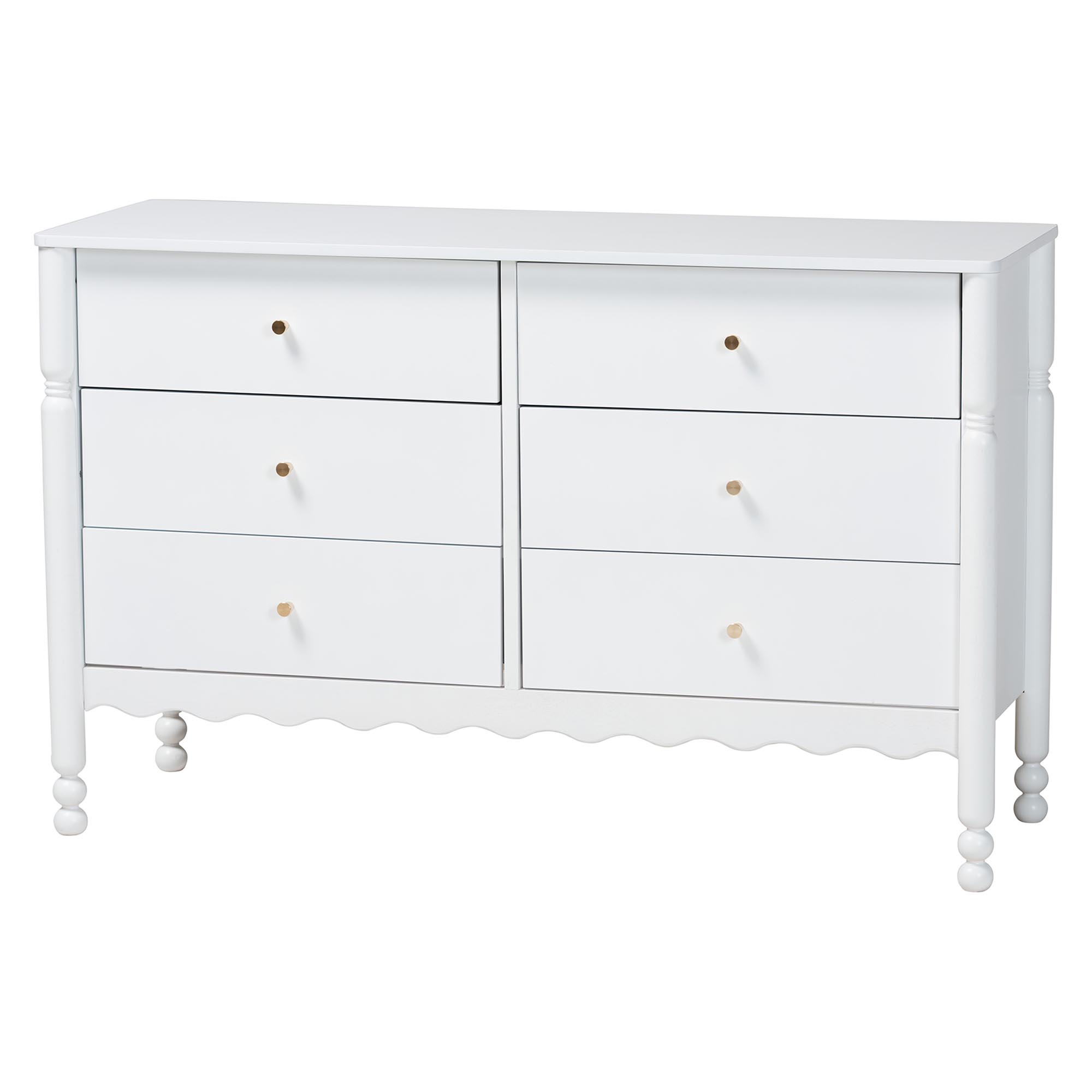 Baxton Studio Hoffman 4-Piece Scalloped Bedroom Set - Farmhouse Bed Frame with Matching Dresser, Chest, and 2-Drawer Nightstand, White, Queen