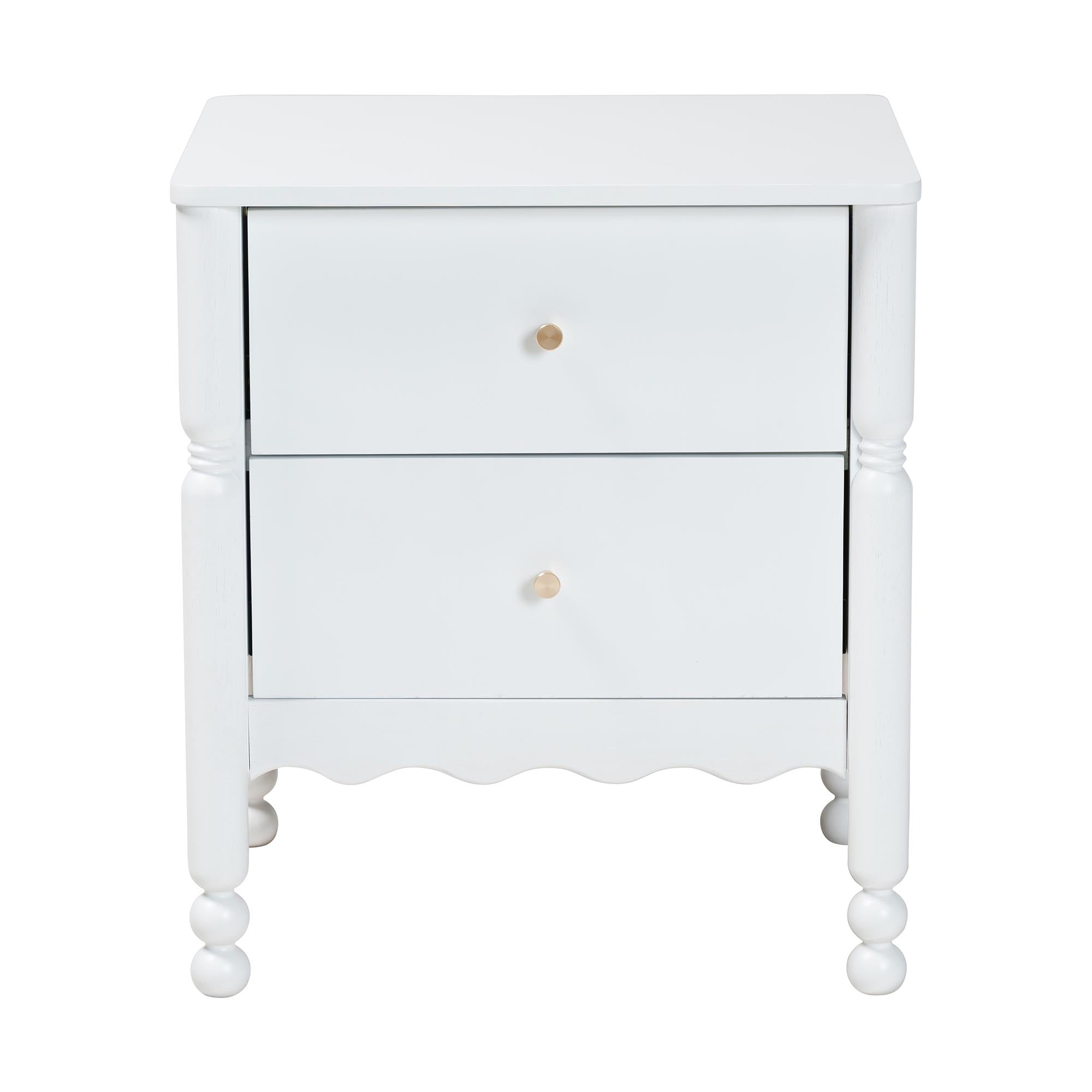 Baxton Studio Hoffman Nightstand - 2-Drawer Bedside Table with Scalloped Apron and Turned Legs for Bedroom, White
