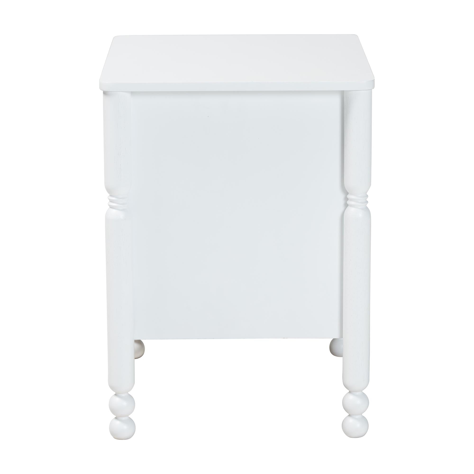 Baxton Studio Hoffman Nightstand - 2-Drawer Bedside Table with Scalloped Apron and Turned Legs for Bedroom, White