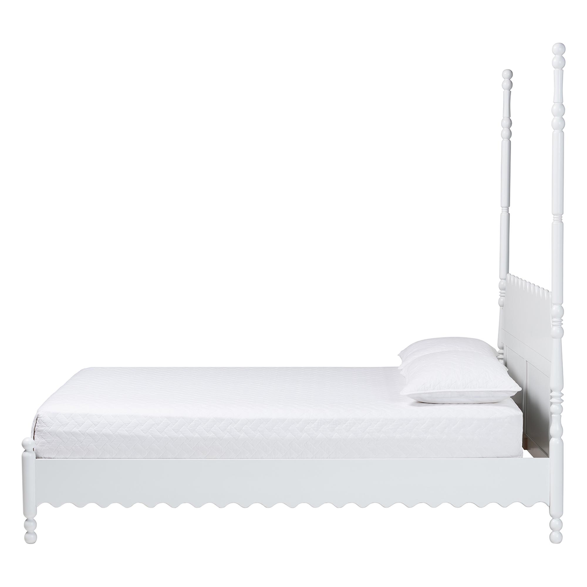 Baxton Studio Hoffman Platform Bed - Farmhouse Bed Frame with Scalloped Design and Turned Posts, White, King