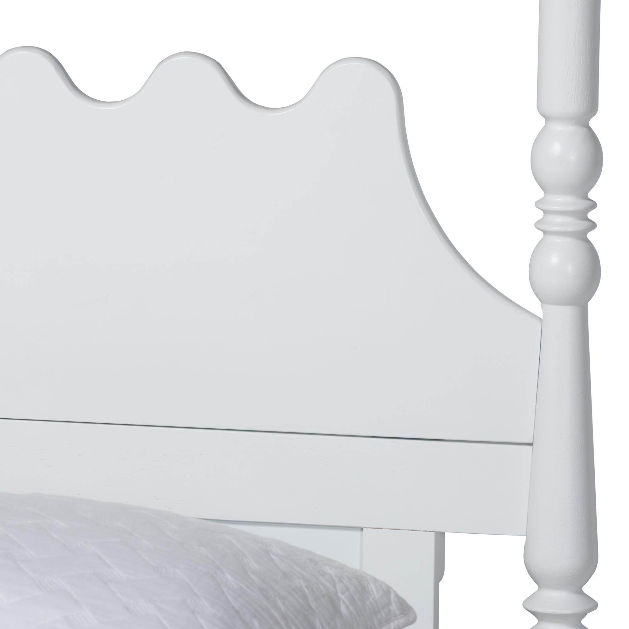 Baxton Studio Hoffman Platform Bed - Farmhouse Bed Frame with Scalloped Design and Turned Posts, White, Queen