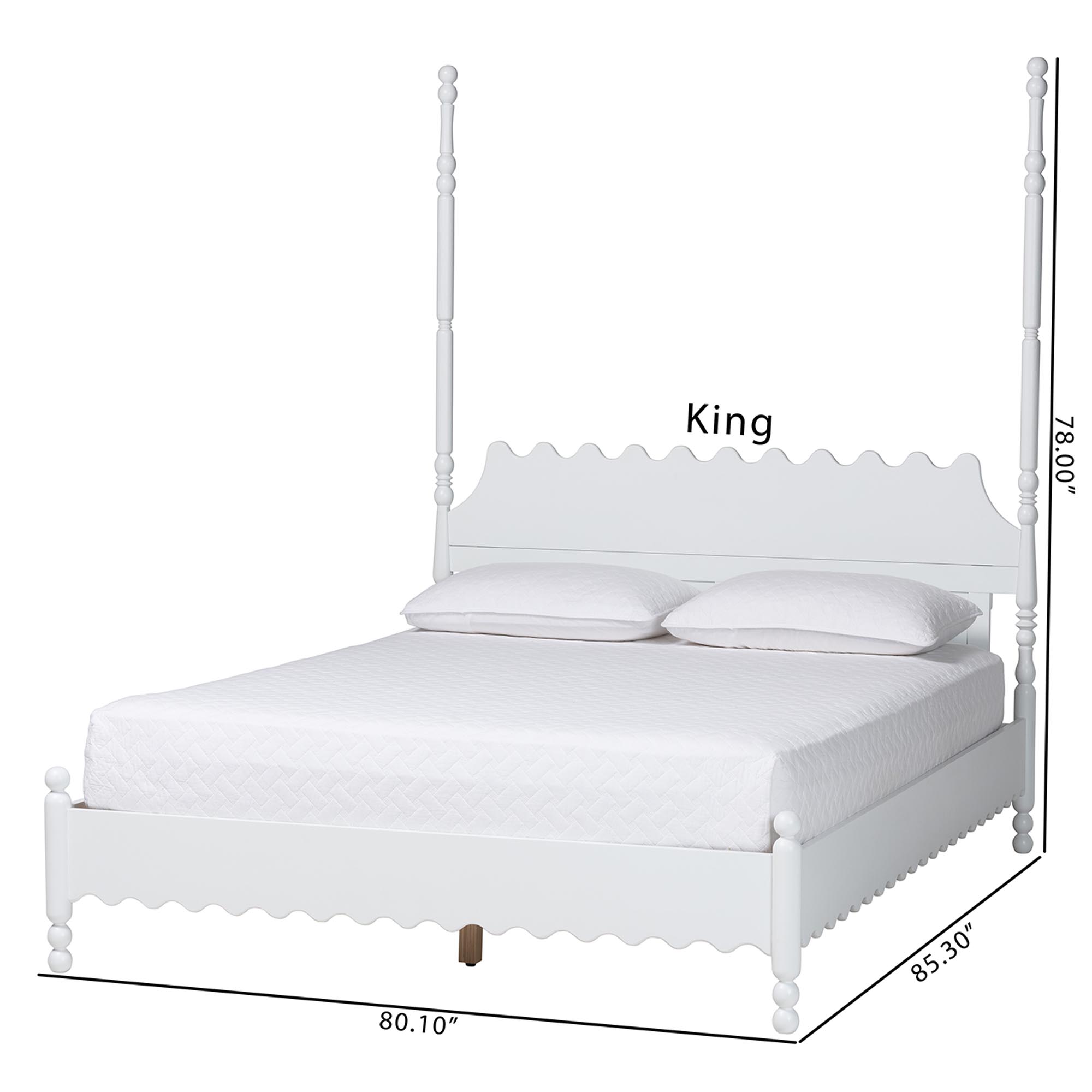 Baxton Studio Hoffman Platform Bed - Farmhouse Bed Frame with Scalloped Design and Turned Posts, White, Queen
