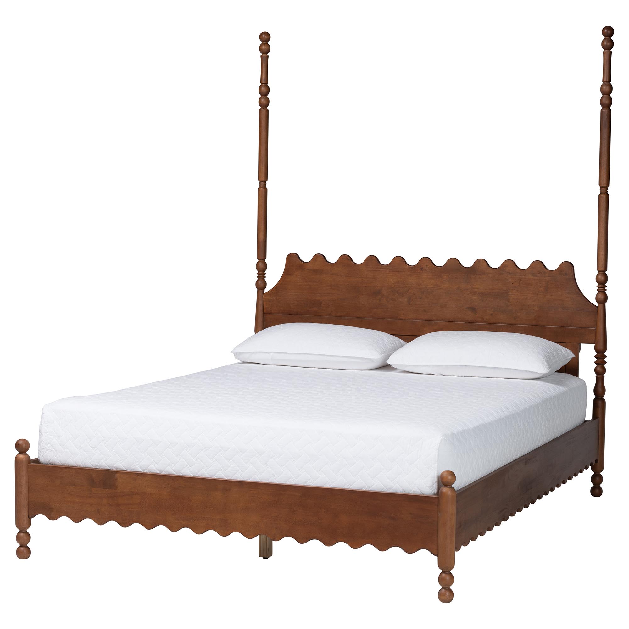 Baxton Studio Hoffman 4-Piece Scalloped Bedroom Set - Farmhouse Bed Frame with Matching Dresser and 2-Drawer Nightstands, Walnut Brown, King