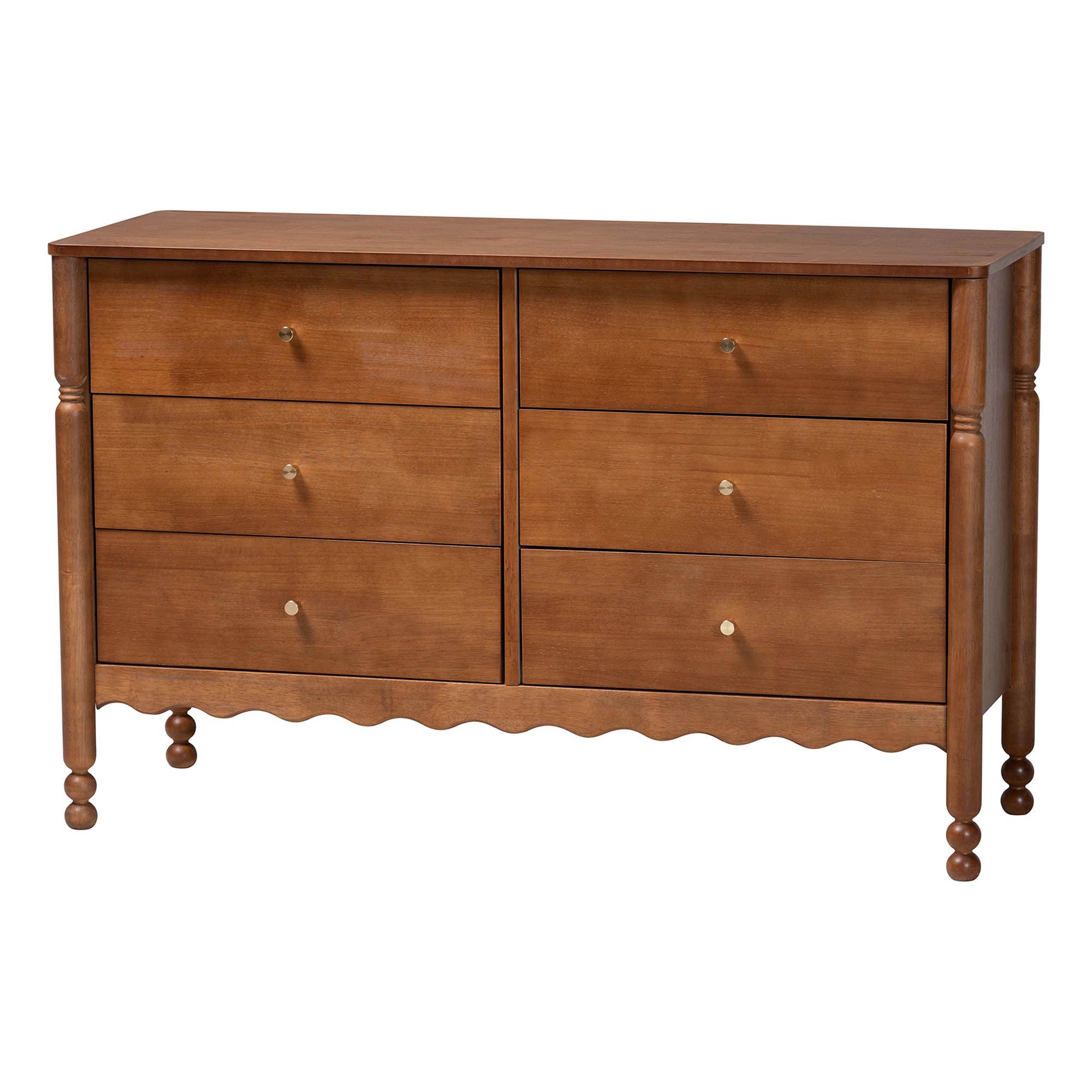 Baxton Studio Hoffman 4-Piece Scalloped Bedroom Set - Farmhouse Bed Frame with Matching Dresser and 2-Drawer Nightstands, Walnut Brown, King