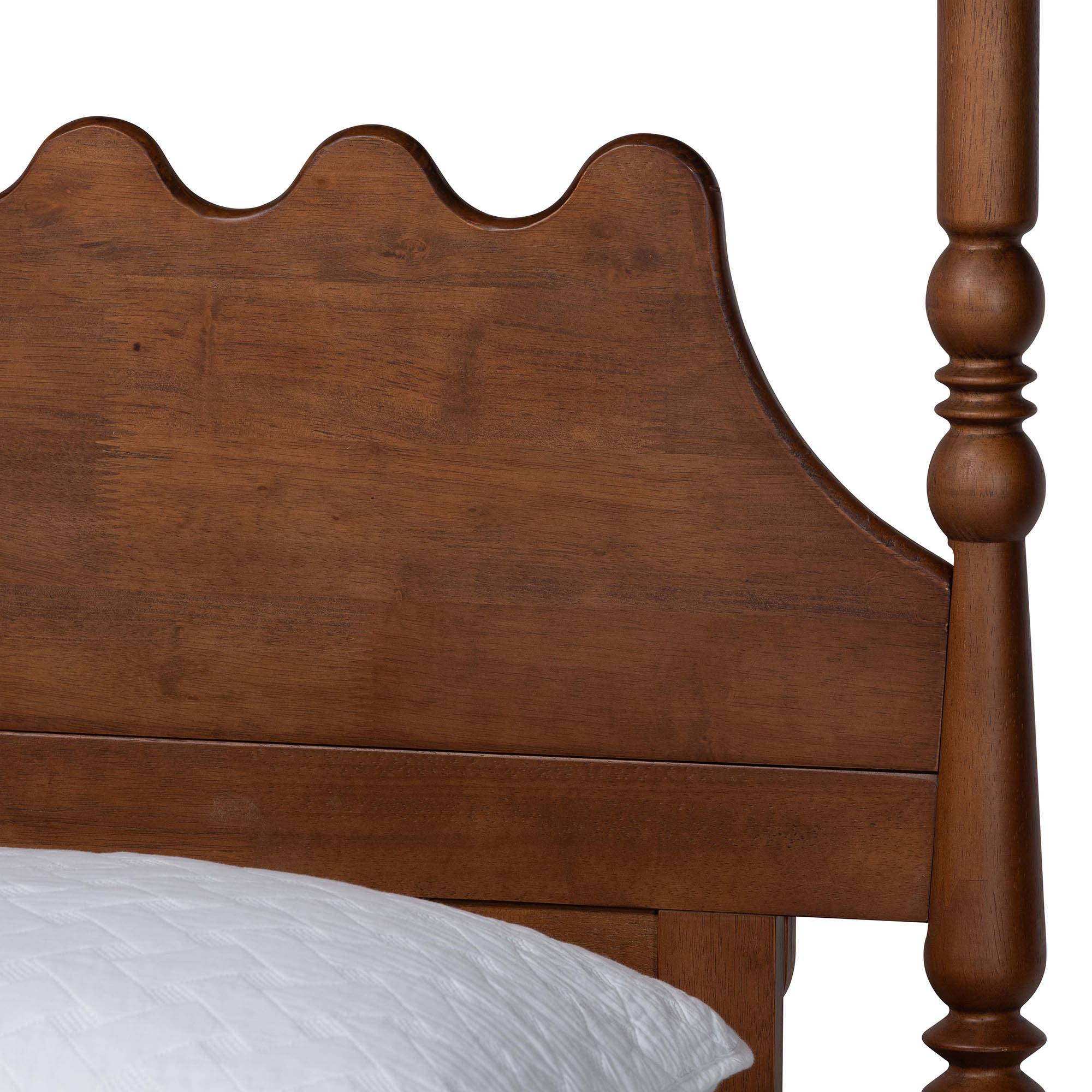 Baxton Studio Hoffman 4-Piece Scalloped Bedroom Set - Farmhouse Bed Frame with Matching Dresser and 2-Drawer Nightstands, Walnut Brown, King
