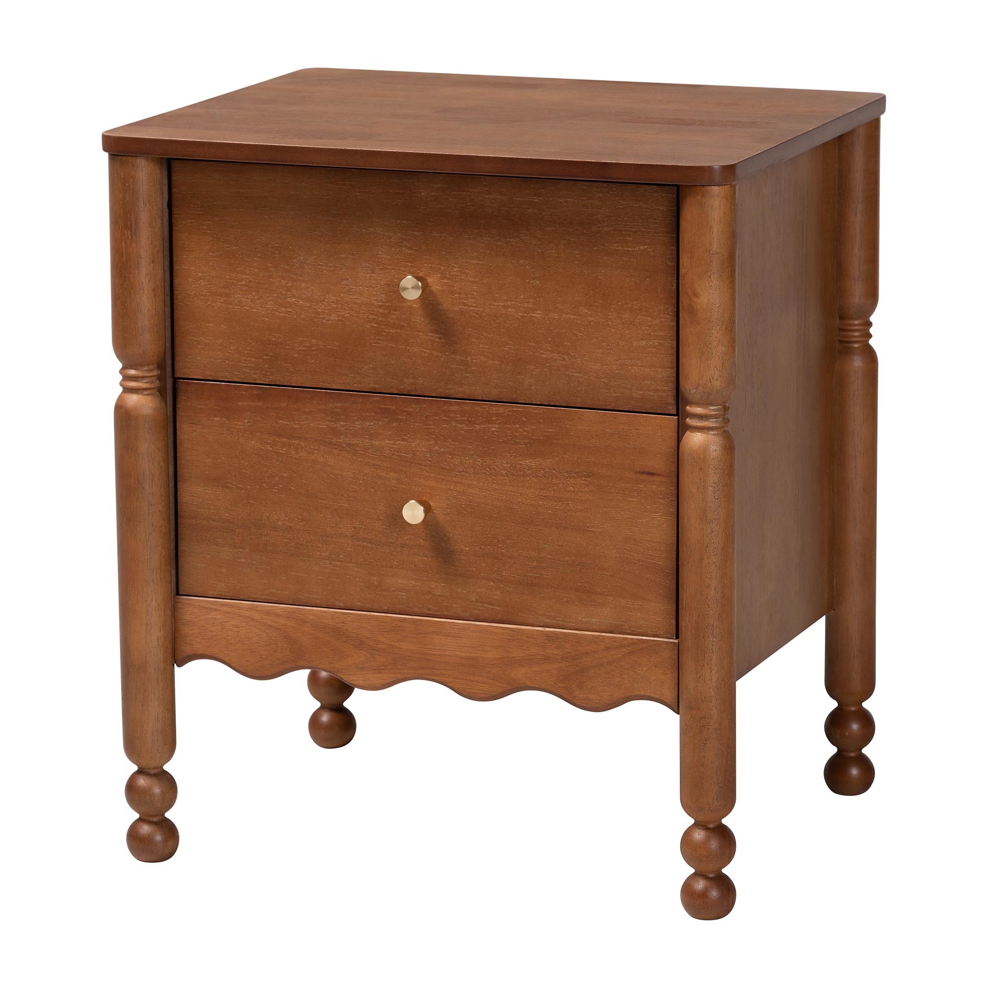 Baxton Studio Hoffman 4-Piece Scalloped Bedroom Set - Farmhouse Bed Frame with Matching Dresser, Chest, and 2-Drawer Nightstand, Walnut Brown, Queen