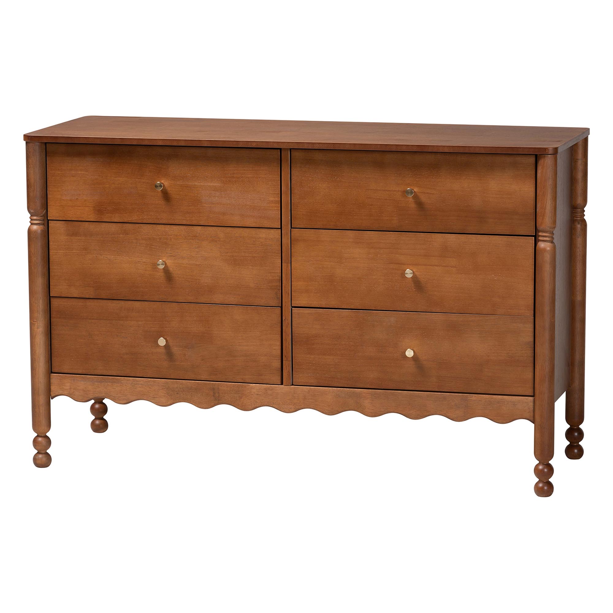 Baxton Studio Hoffman 4-Piece Scalloped Bedroom Set - Farmhouse Bed Frame with Matching Dresser, Chest, and 2-Drawer Nightstand, Walnut Brown, Queen