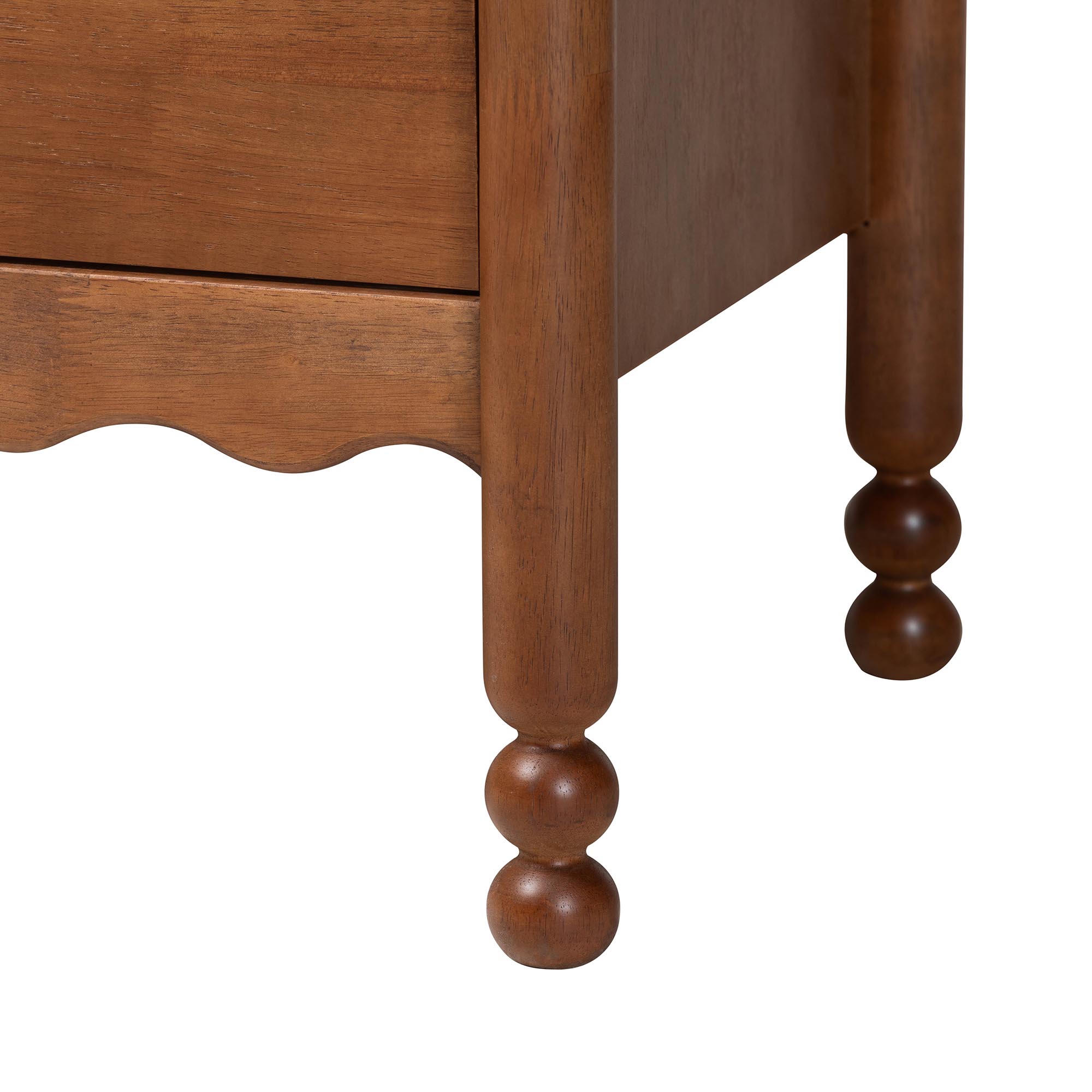 Baxton Studio Hoffman 4-Piece Scalloped Bedroom Set - Farmhouse Bed Frame with Matching Dresser, Chest, and 2-Drawer Nightstand, Walnut Brown, King