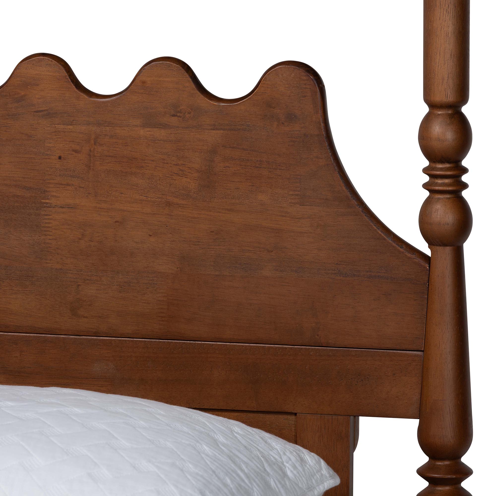 Baxton Studio Hoffman 4-Piece Scalloped Bedroom Set - Farmhouse Bed Frame with Matching Dresser, Chest, and 2-Drawer Nightstand, Walnut Brown, King