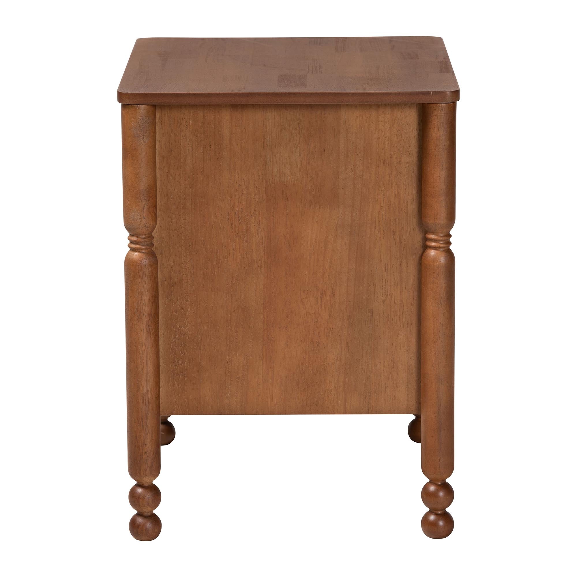Baxton Studio Hoffman Nightstand - 2-Drawer Bedside Table with Scalloped Apron and Turned Legs for Bedroom, Walnut Brown