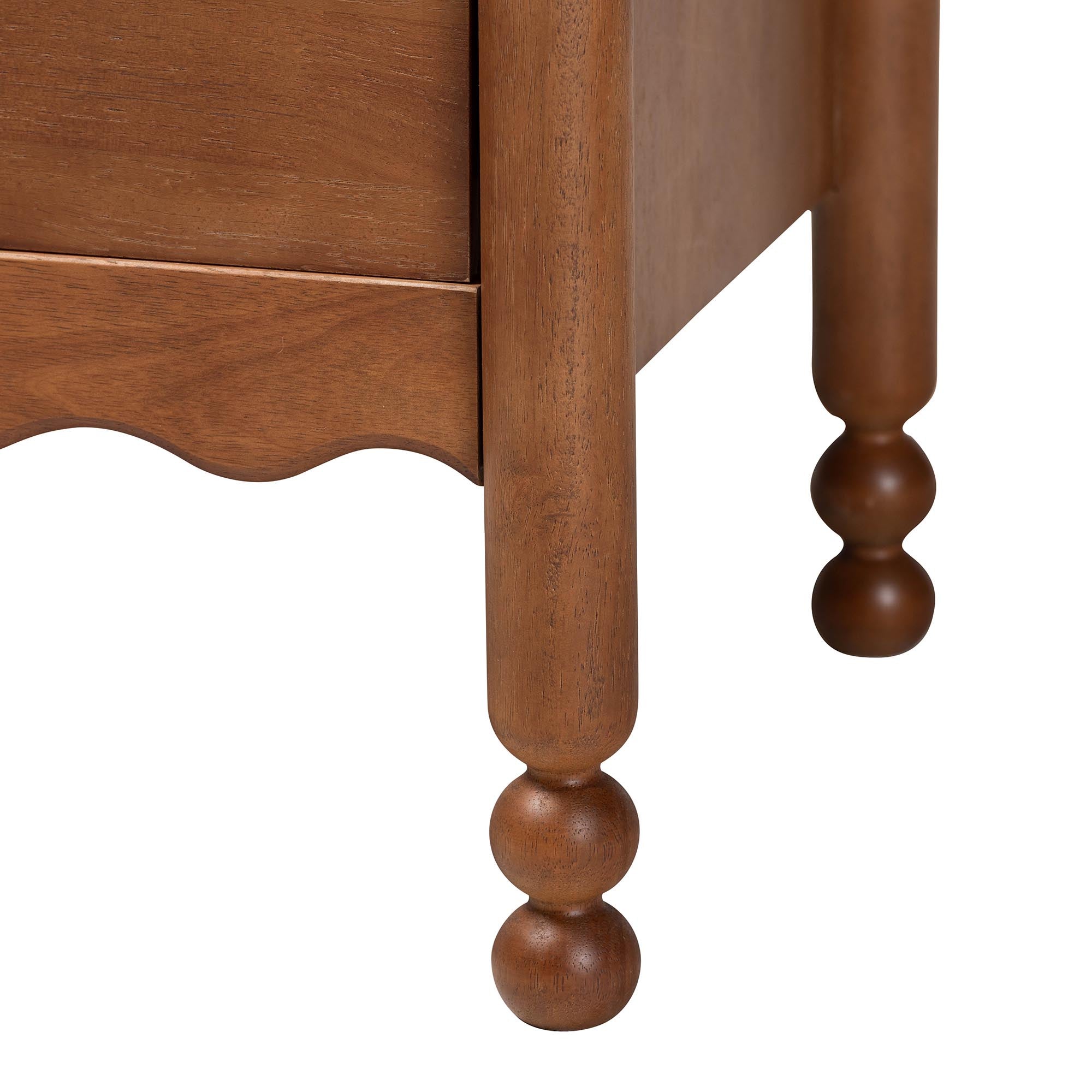 Baxton Studio Hoffman Nightstand - 2-Drawer Bedside Table with Scalloped Apron and Turned Legs for Bedroom, Walnut Brown
