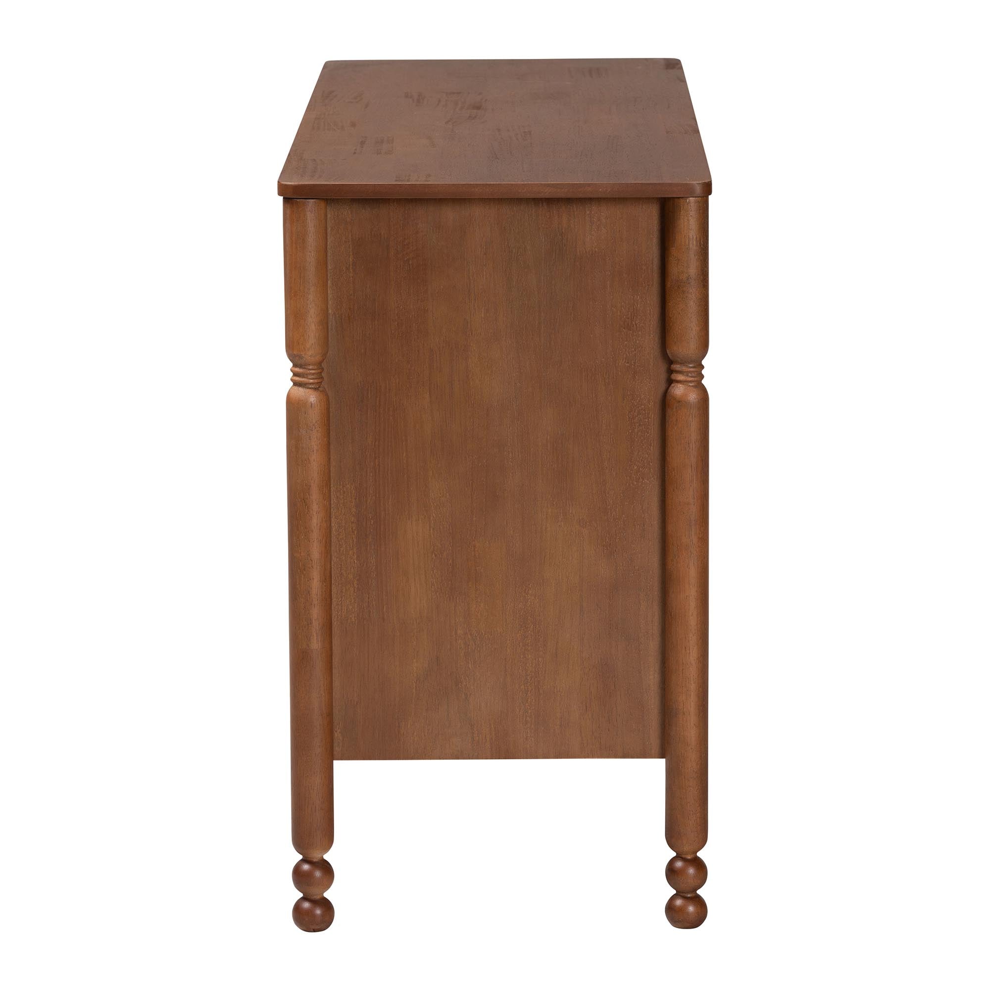 Baxton Studio Hoffman Dresser - 6-Drawer Horizontal Storage Cabinet with Scalloped Apron and Turned Legs for Bedroom, Walnut Brown