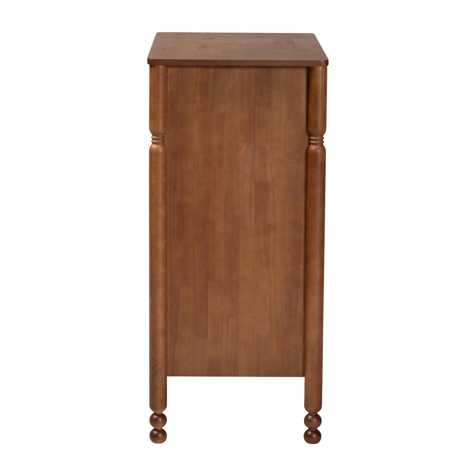 Baxton Studio Hoffman Chest - 4-Drawer Vertical Storage Cabinet with Scalloped Apron and Turned Legs for Bedroom, Walnut Brown
