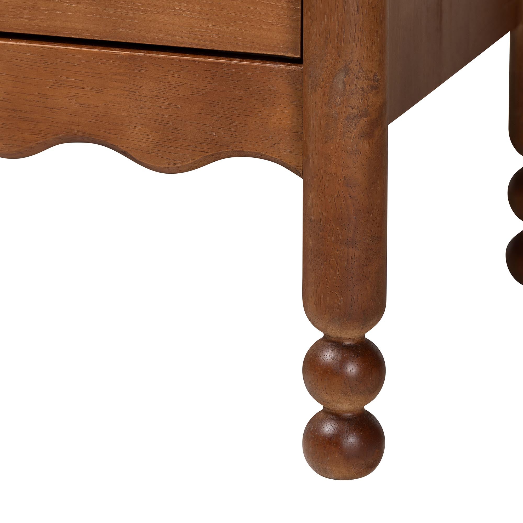 Baxton Studio Hoffman Chest - 4-Drawer Vertical Storage Cabinet with Scalloped Apron and Turned Legs for Bedroom, Walnut Brown