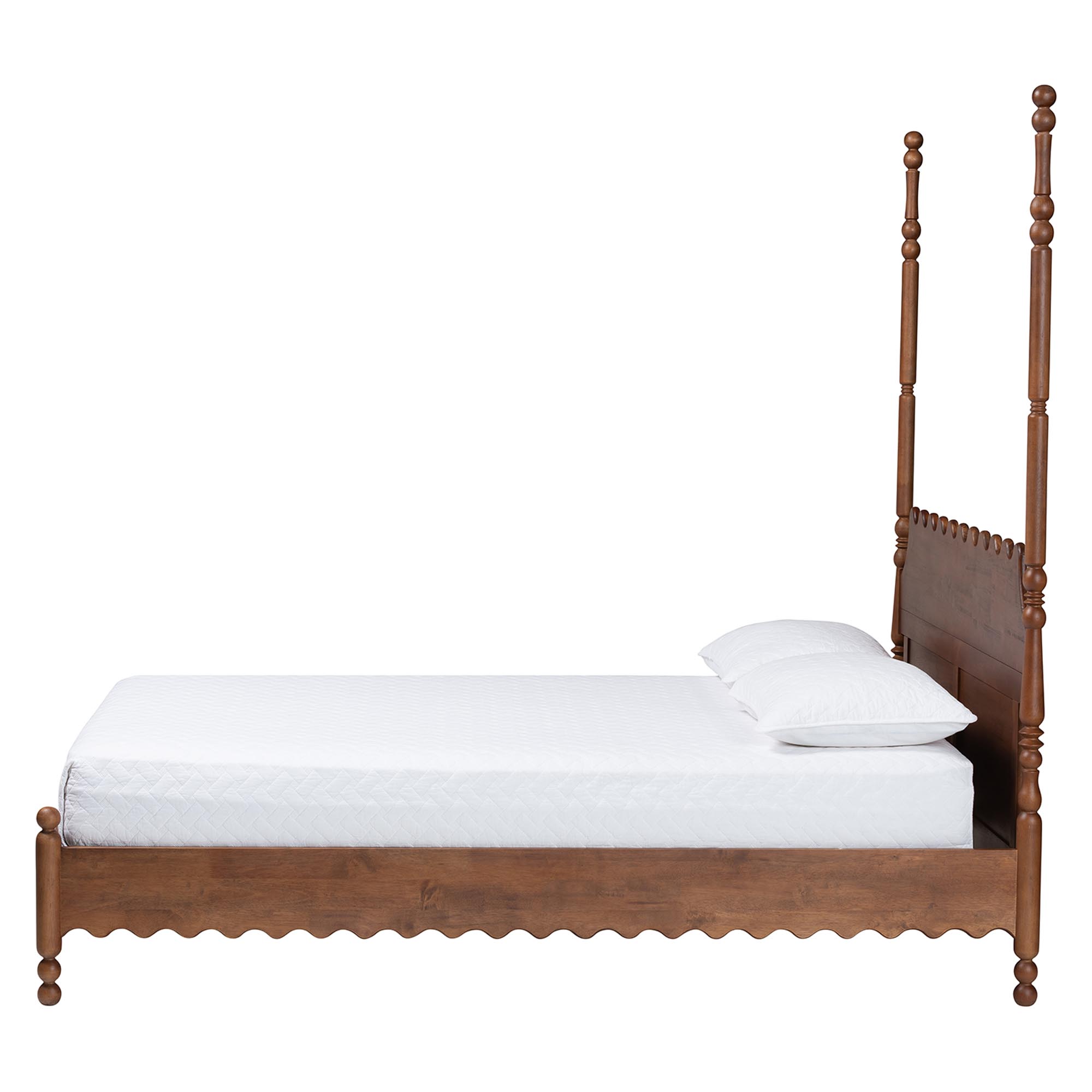 Baxton Studio Hoffman Platform Bed - Farmhouse Bed Frame with Scalloped Design and Turned Posts, Walnut Brown, King