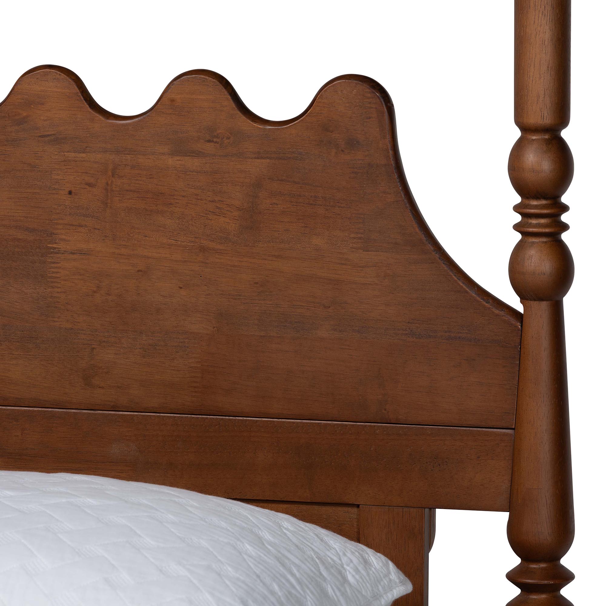 Baxton Studio Hoffman Platform Bed - Farmhouse Bed Frame with Scalloped Design and Turned Posts, Walnut Brown, King