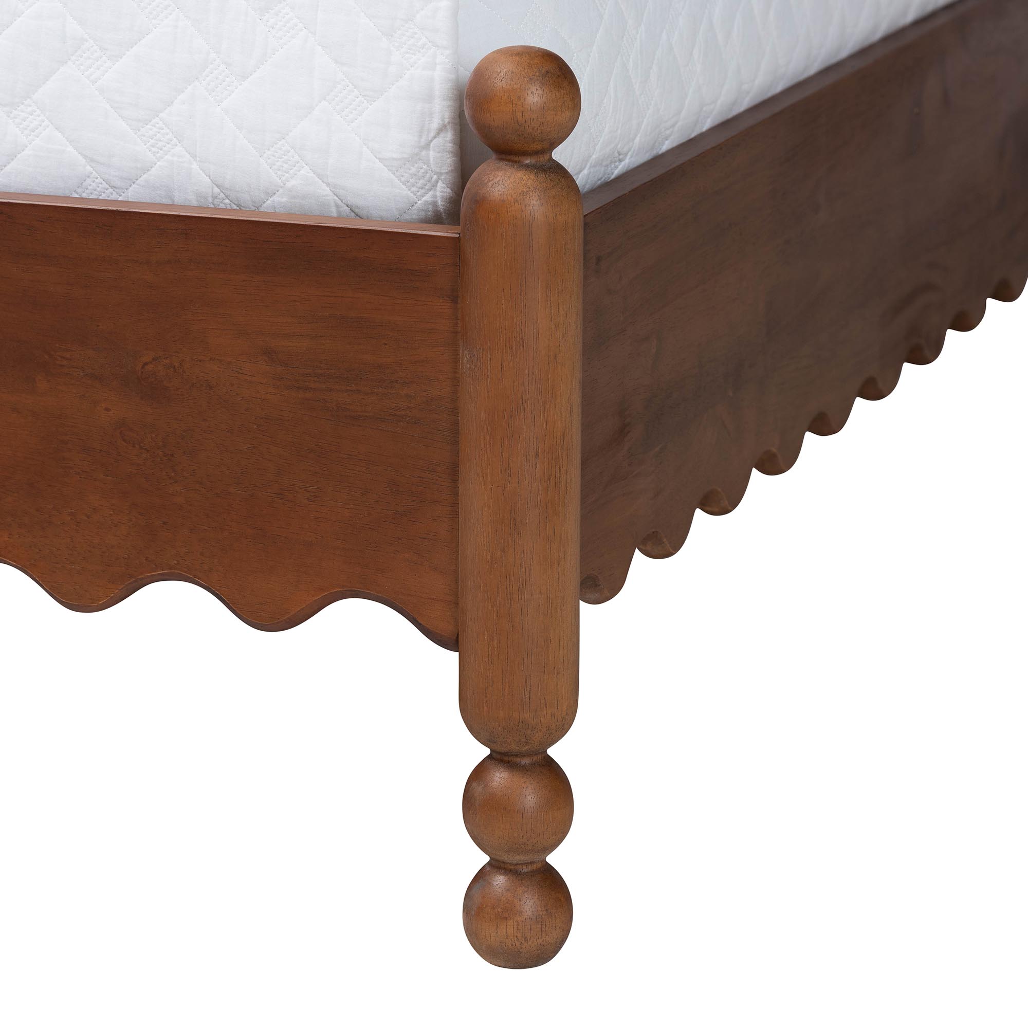 Baxton Studio Hoffman Platform Bed - Farmhouse Bed Frame with Scalloped Design and Turned Posts, Walnut Brown, King