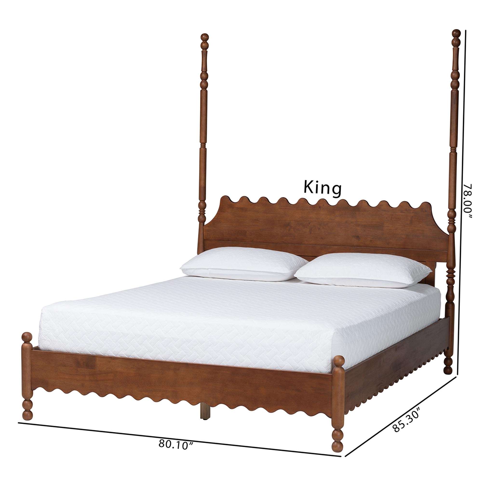 Baxton Studio Hoffman Platform Bed - Farmhouse Bed Frame with Scalloped Design and Turned Posts, Walnut Brown, Queen