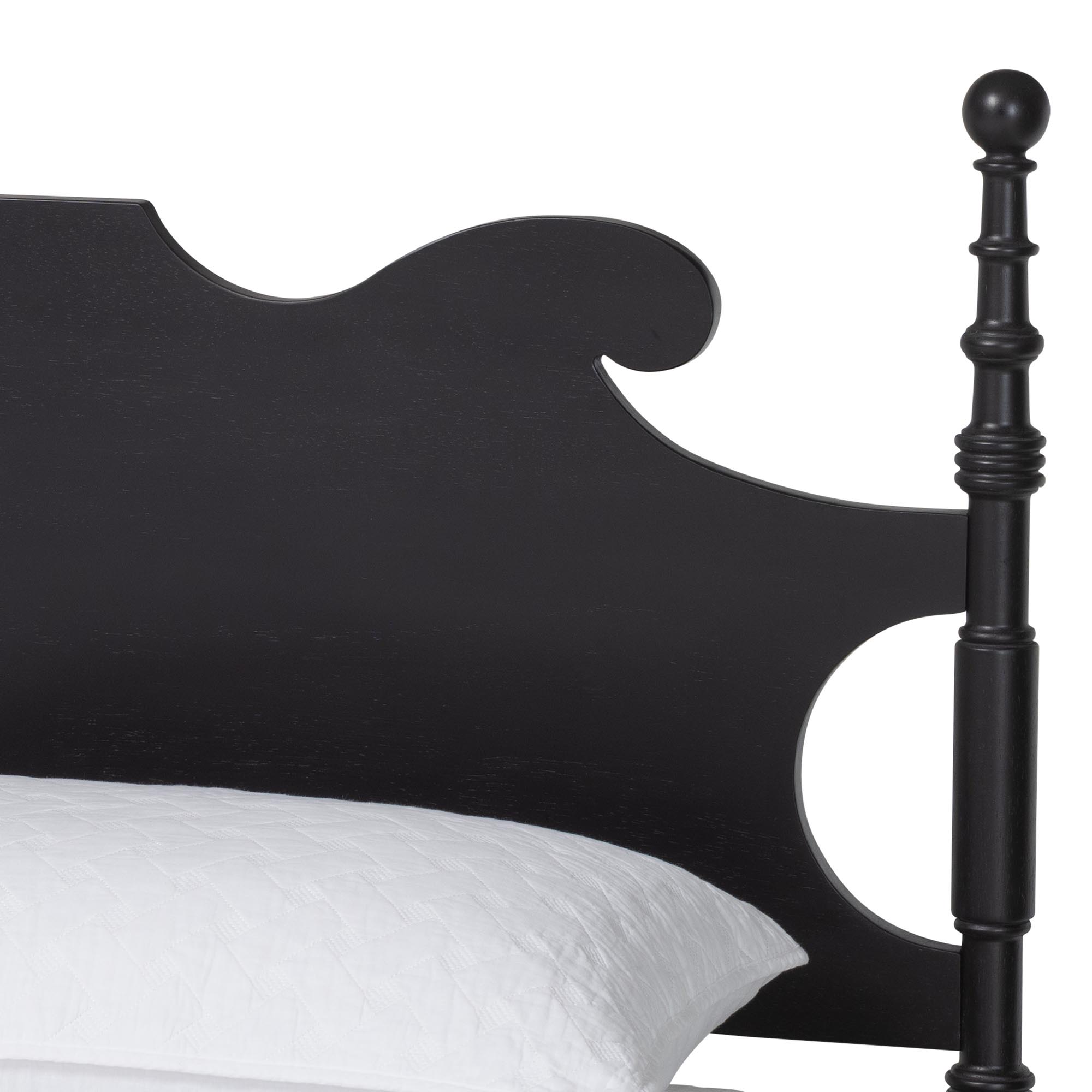 Baxton Studio Gaetano Platform Bed - Four Poster Bed Frame with Turned Posts and Panel Headboard for Bedroom, Black, Queen