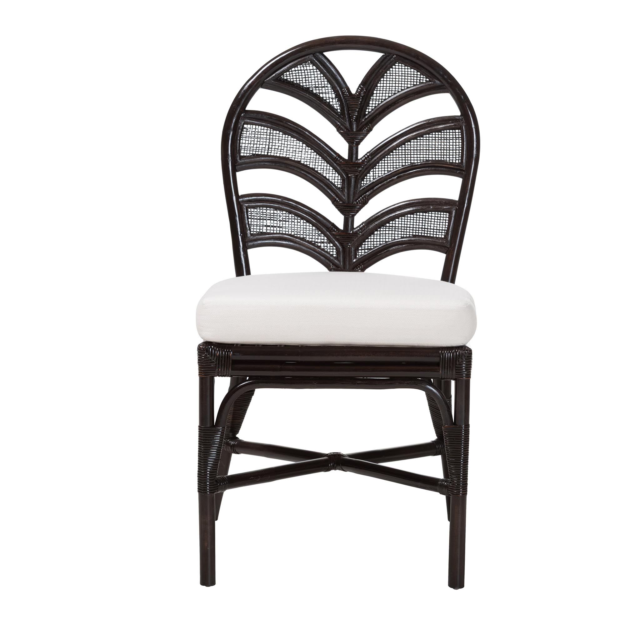 bali & pari Niven Natural Rattan Dining Chair with Cushion - Handwoven Wicker Accent Chair with Banana Leaf Backrest Design for Kitchen or Dining Room