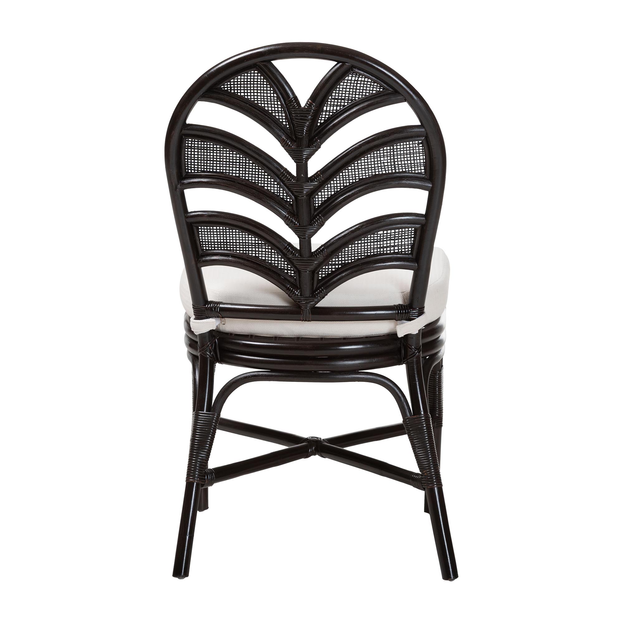 bali & pari Niven Natural Rattan Dining Chair with Cushion - Handwoven Wicker Accent Chair with Banana Leaf Backrest Design for Kitchen or Dining Room