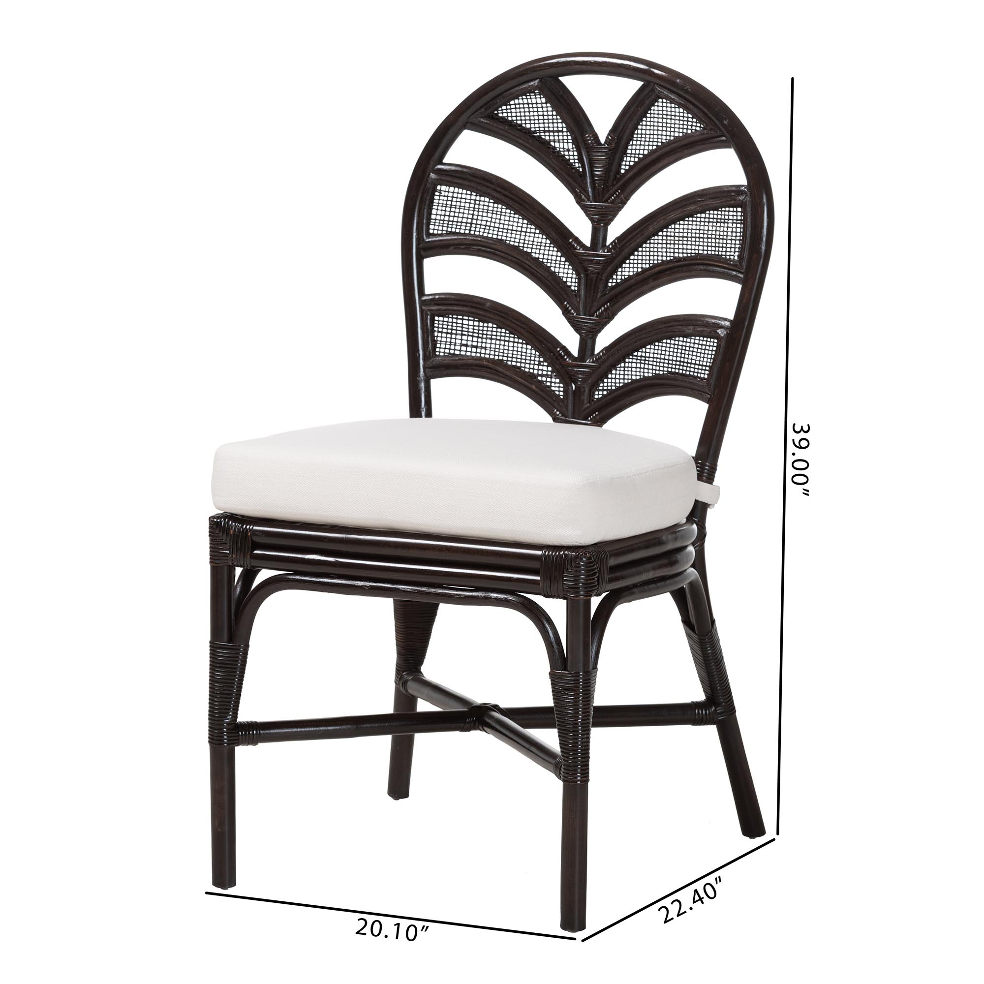 bali & pari Niven Natural Rattan Dining Chair with Cushion - Handwoven Wicker Accent Chair with Banana Leaf Backrest Design for Kitchen or Dining Room