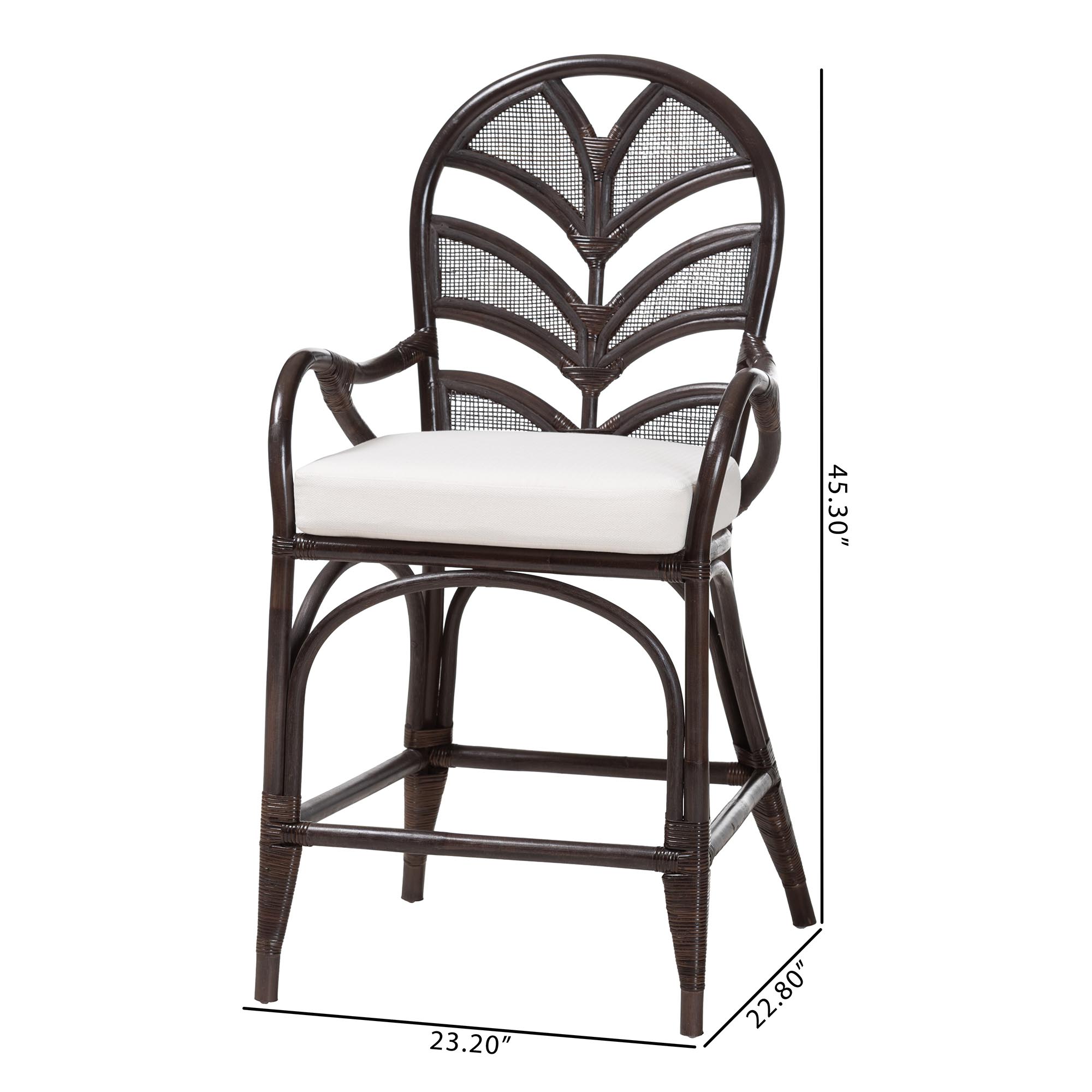 bali & pari Niven Natural Rattan Counter Stool with Cushion - Handwoven Wicker Accent Stool with Banana Leaf Backrest Design for Kitchen Island
