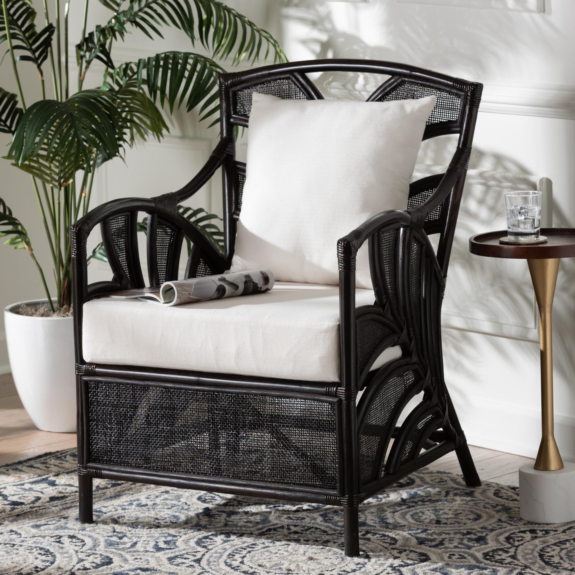 bali & pari Paden Natural Rattan Armchair - Handwoven Wicker Accent Chair with Banana Leaf Frame for Living Room or Sun Room