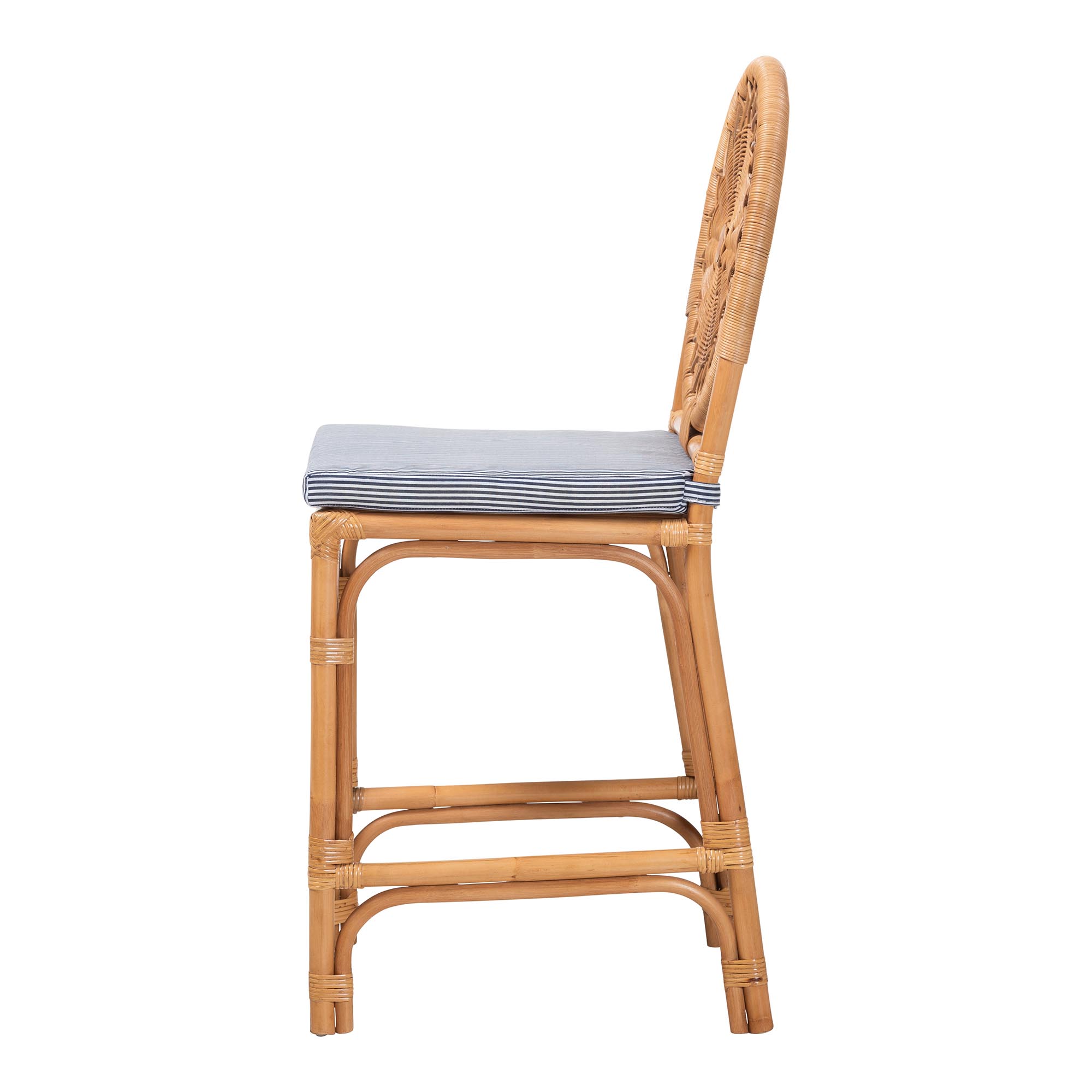 bali & pari Oberon Natural Rattan Counter Stool with Cushion - Handwoven Wicker Kitchen Island Seating with Sunburst Backrest