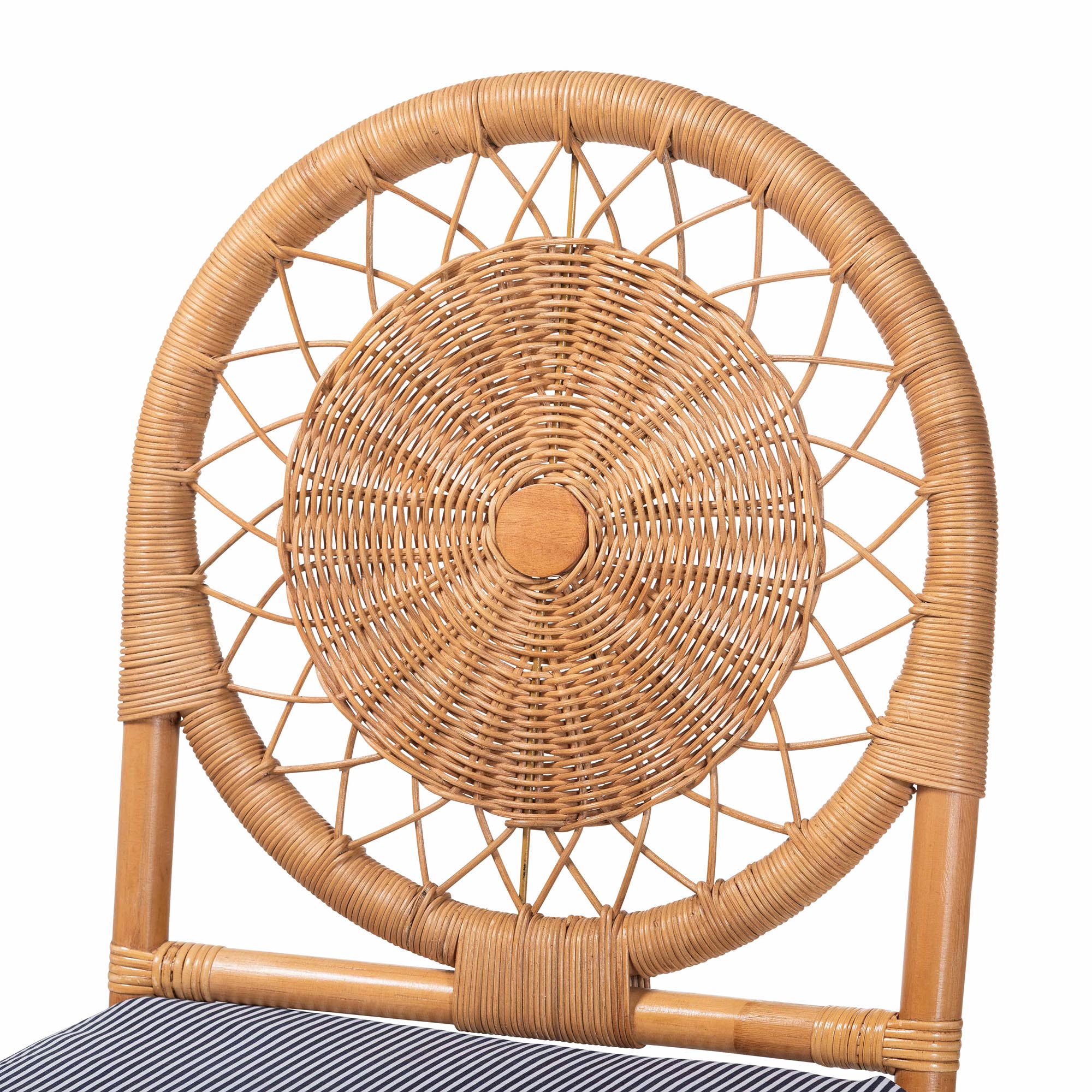 bali & pari Oberon Natural Rattan Counter Stool with Cushion - Handwoven Wicker Kitchen Island Seating with Sunburst Backrest