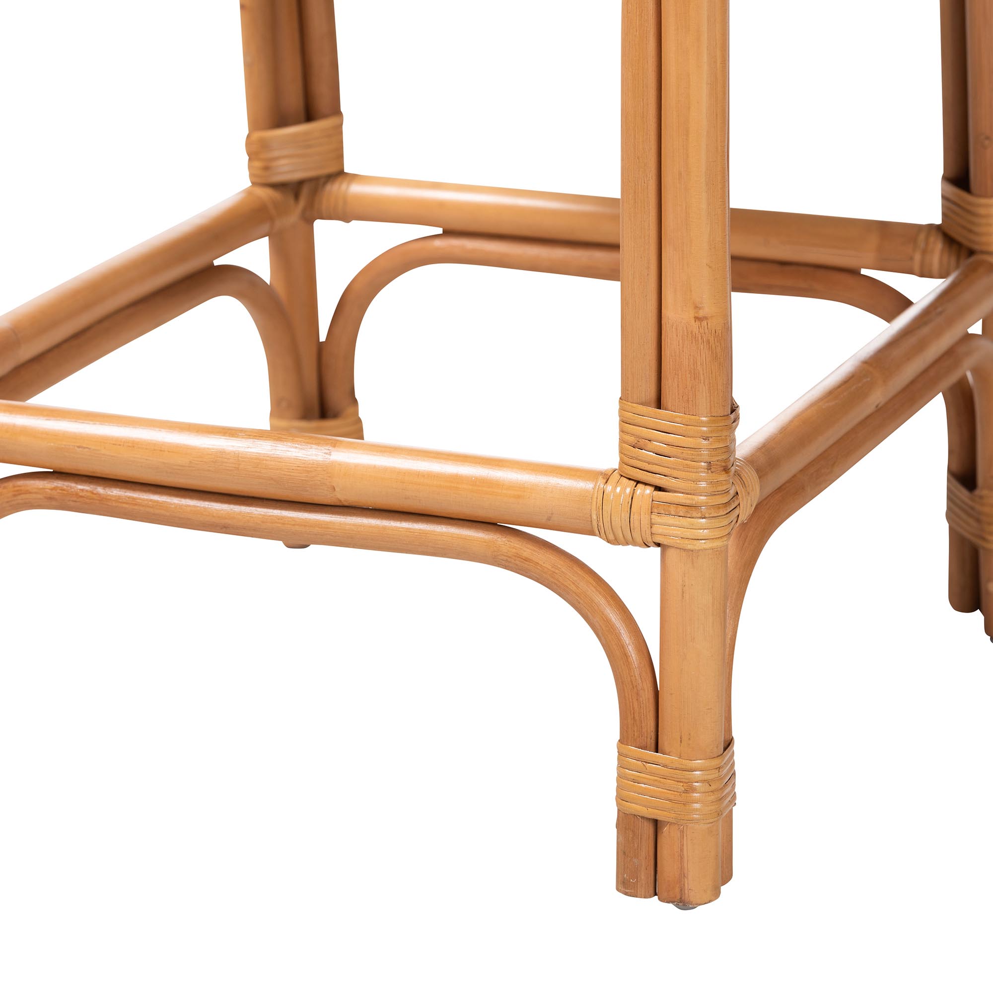 bali & pari Oberon Natural Rattan Counter Stool with Cushion - Handwoven Wicker Kitchen Island Seating with Sunburst Backrest