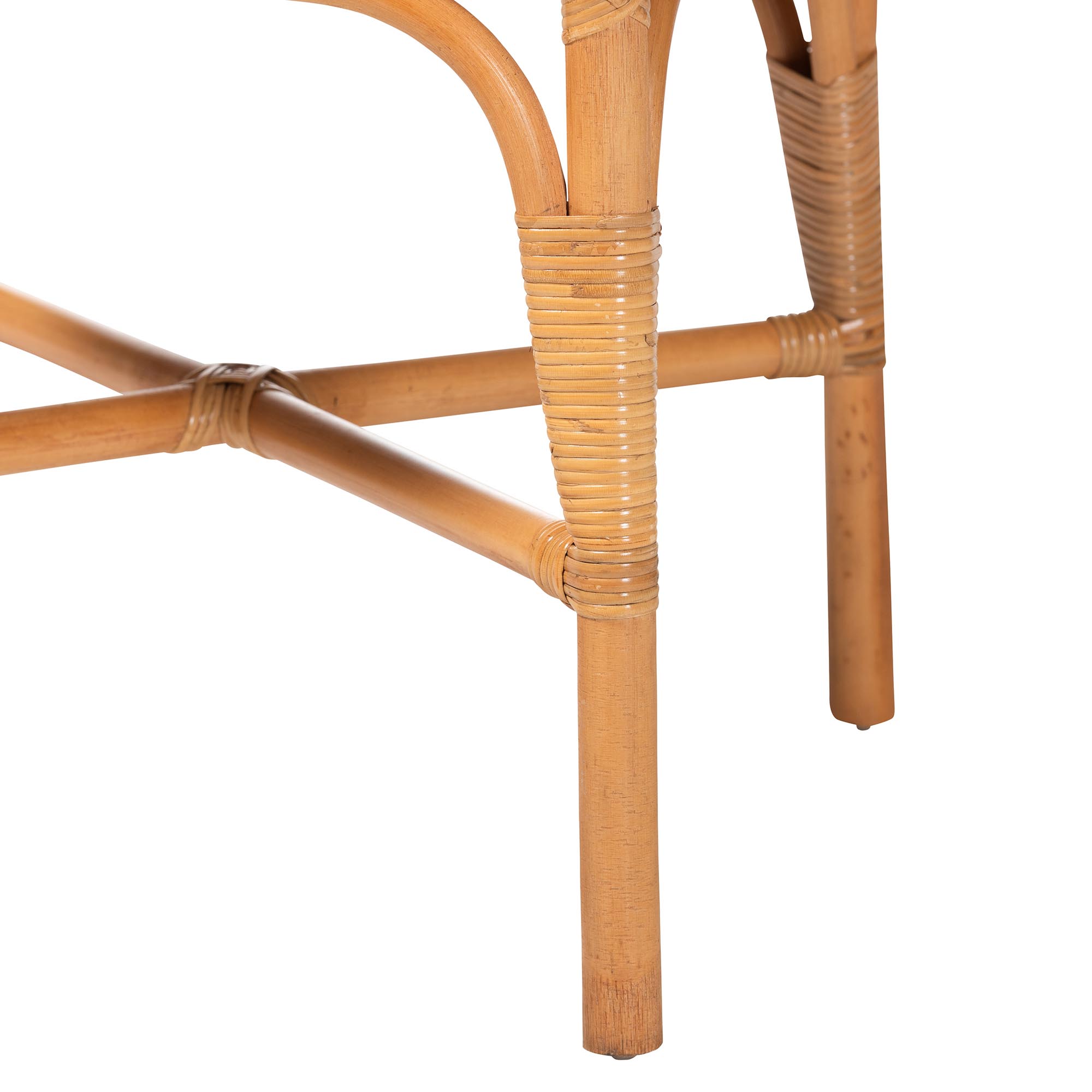 bali & pari Oberon Natural Rattan Dining Chair with Cushion - Handwoven Wicker Bistro Accent Seating with Sunburst Backrest